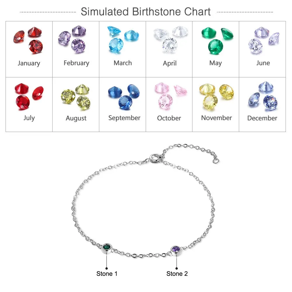 Customized 2 Birthstones Chain Bracelet For Women