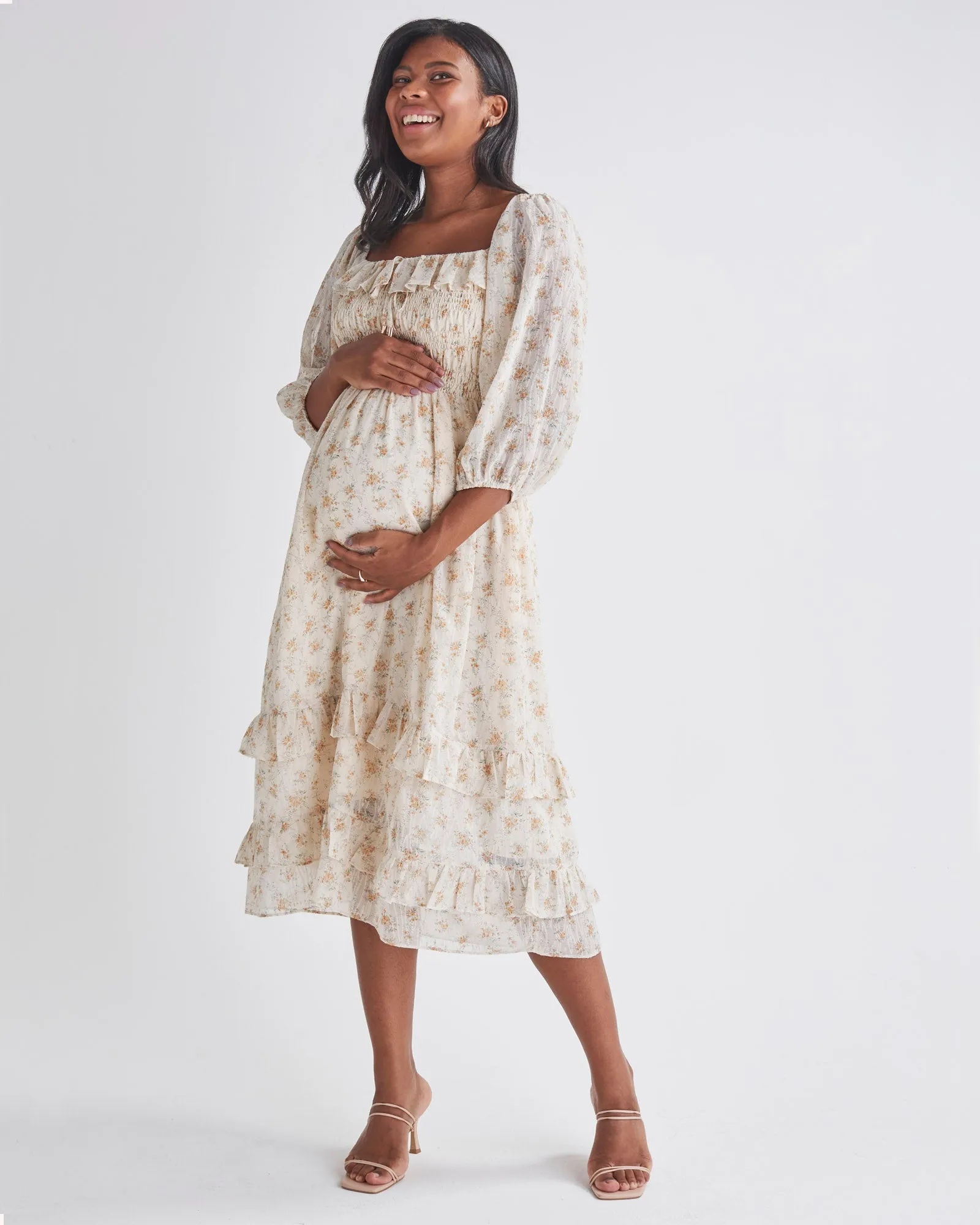 Daisy Romantic Cream Print Maternity Baby Shower Dress