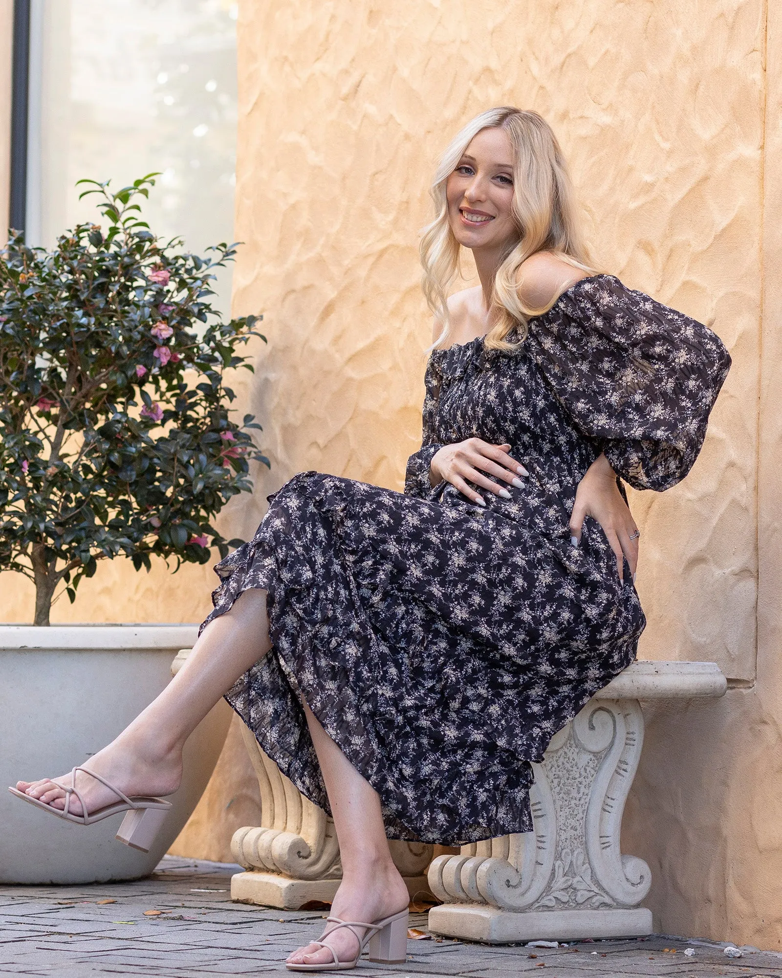 Daisy Romantic  Print Maternity Black Dress