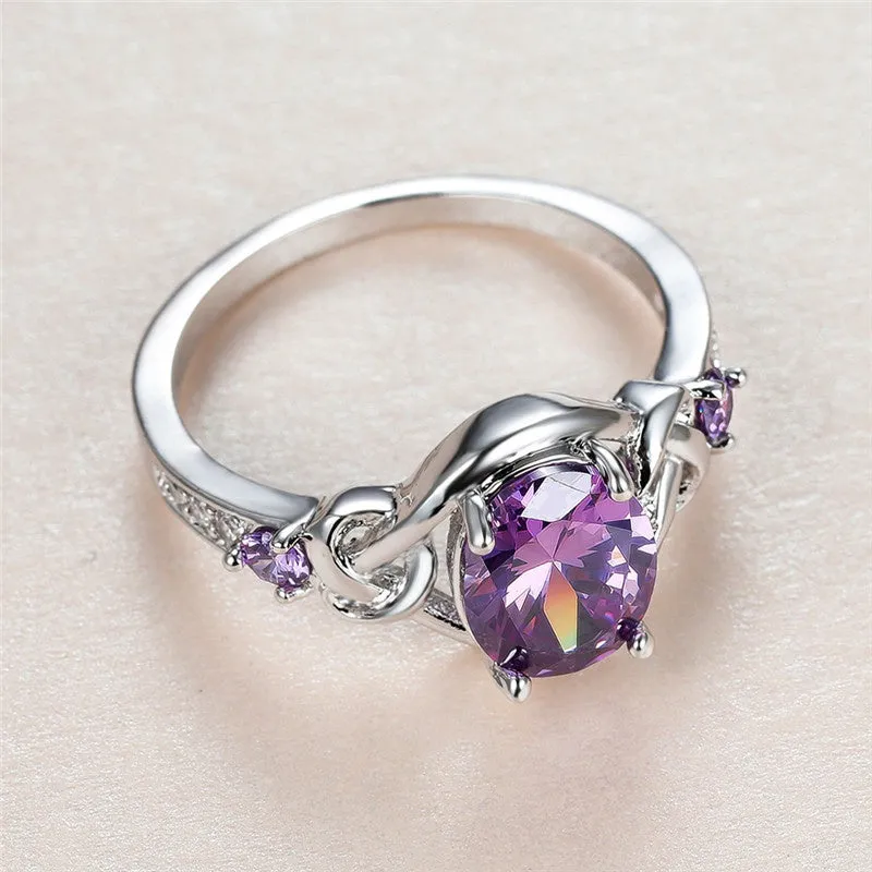 Elegant Purple Zircon Mystic Cross Ring - Perfect for a Romantic Bride Engagement!