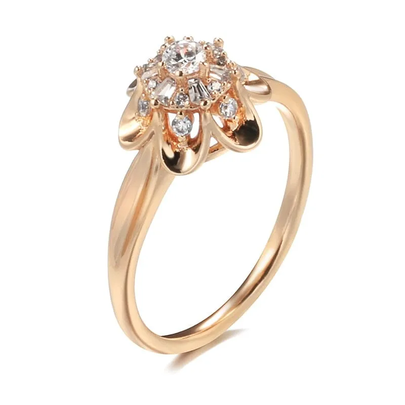 Flower Prong Romantic Rose Gold Ring