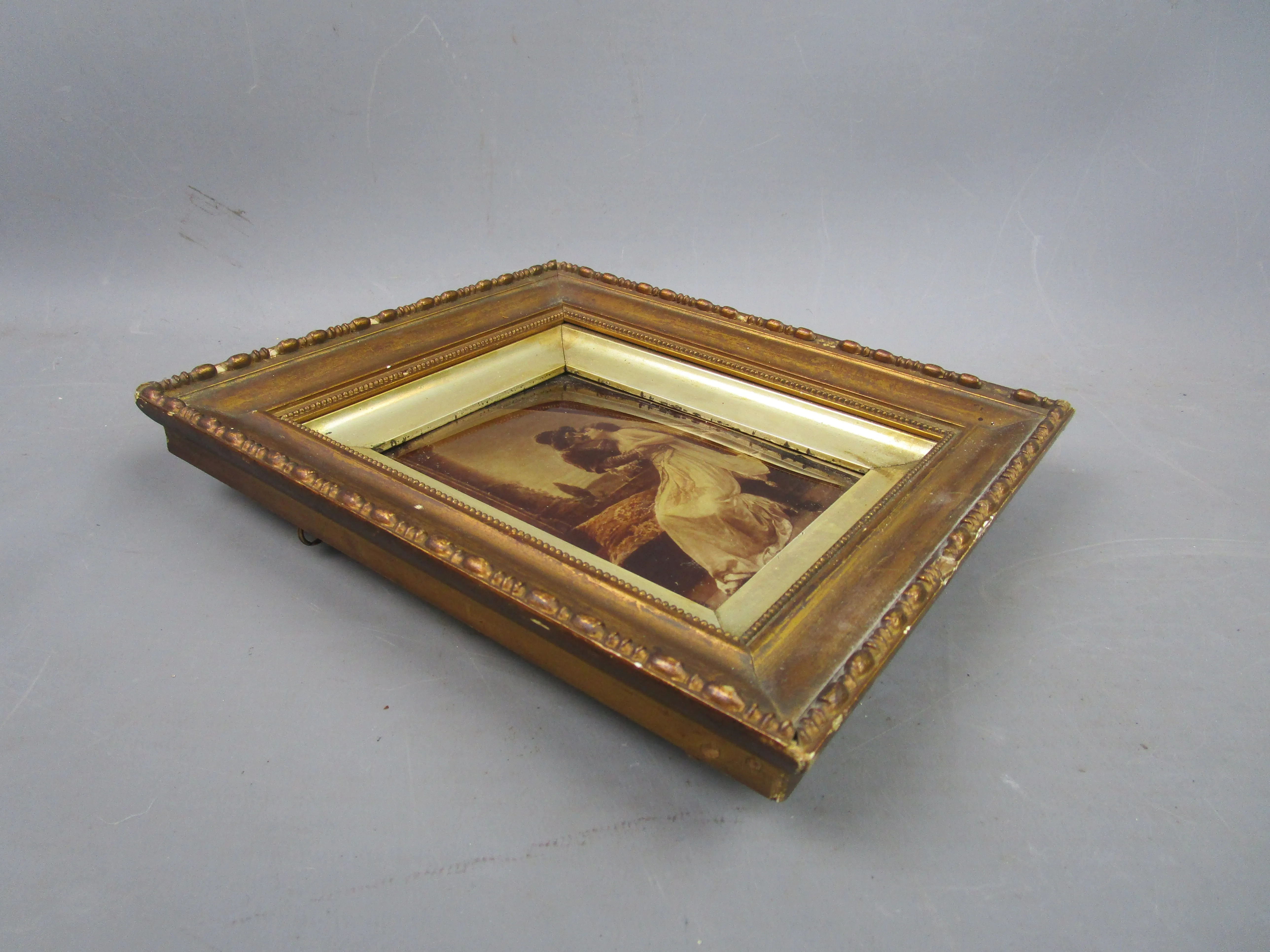 Framed Romeo & Juliet Romantic Themed Glass Crystoleum Antique Victorian c1890