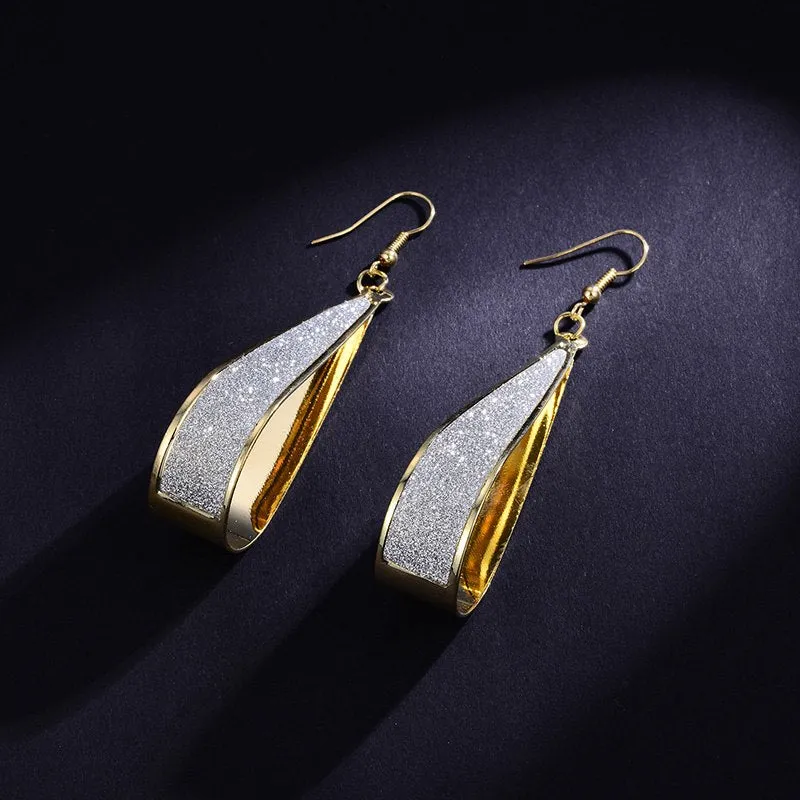 Golden Shimmery Tear Drop Earrings For Women