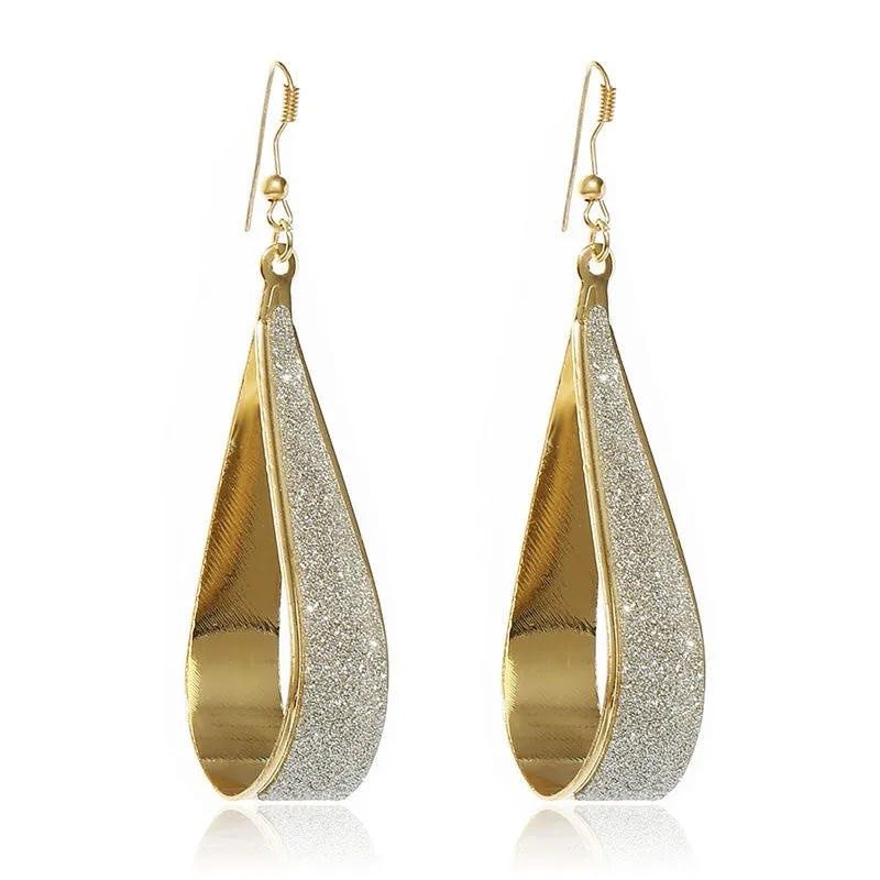 Golden Shimmery Tear Drop Earrings For Women