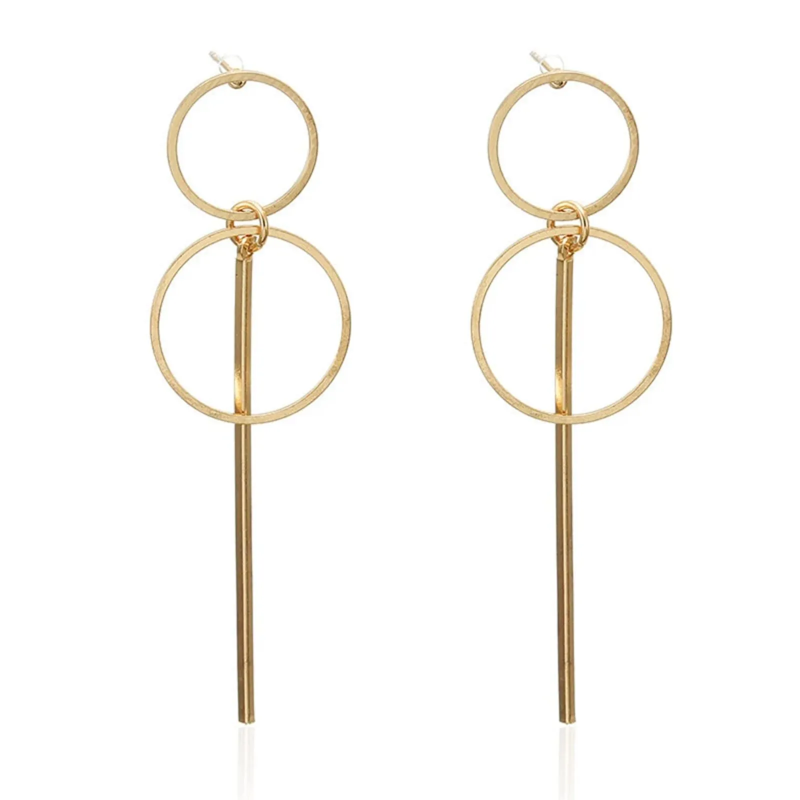 Graceful 14K Gold Plated Line and Circle Drop Earring