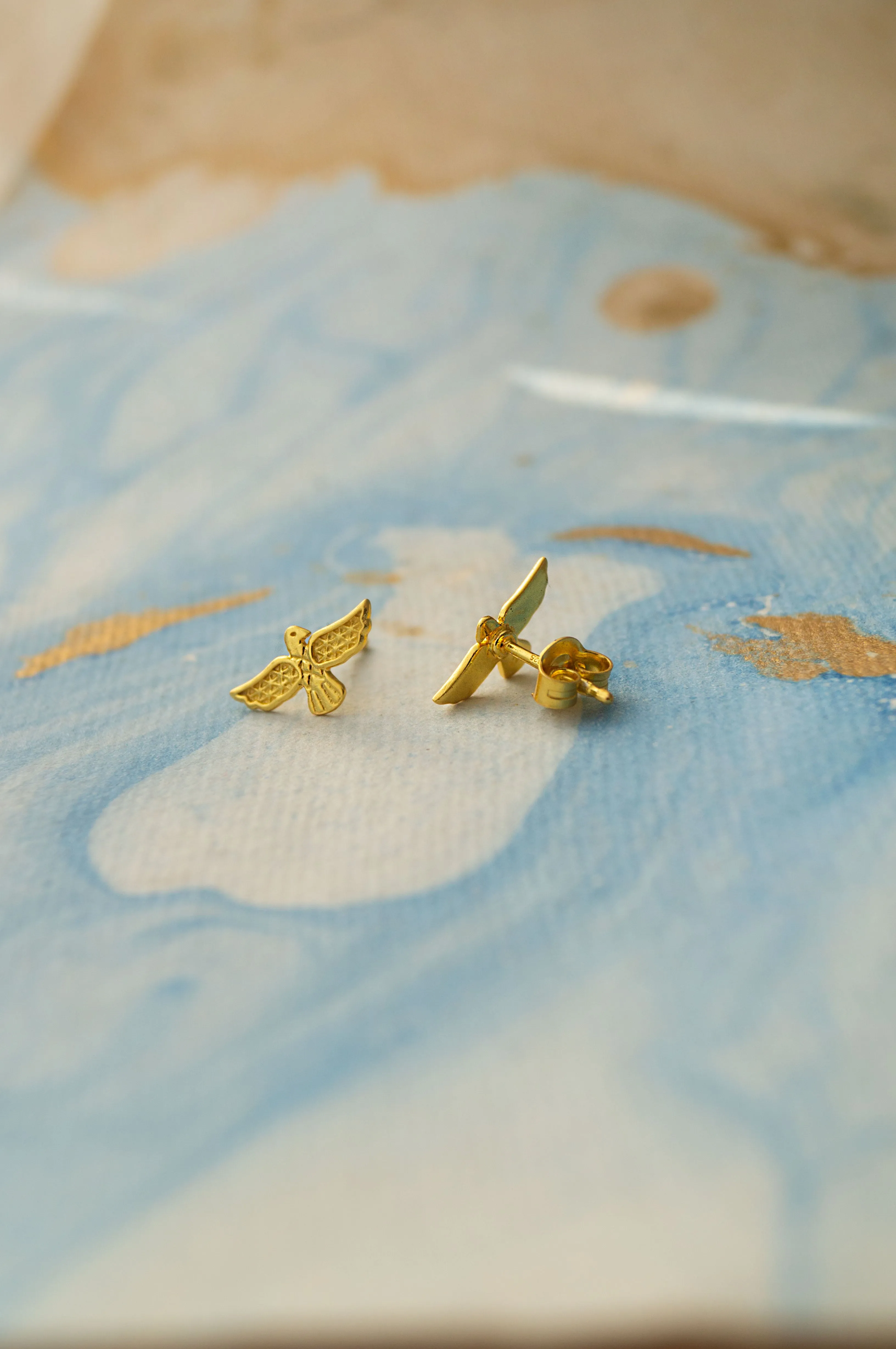 Graceful Bird Gold Plated Sterling Silver Stud Earrings