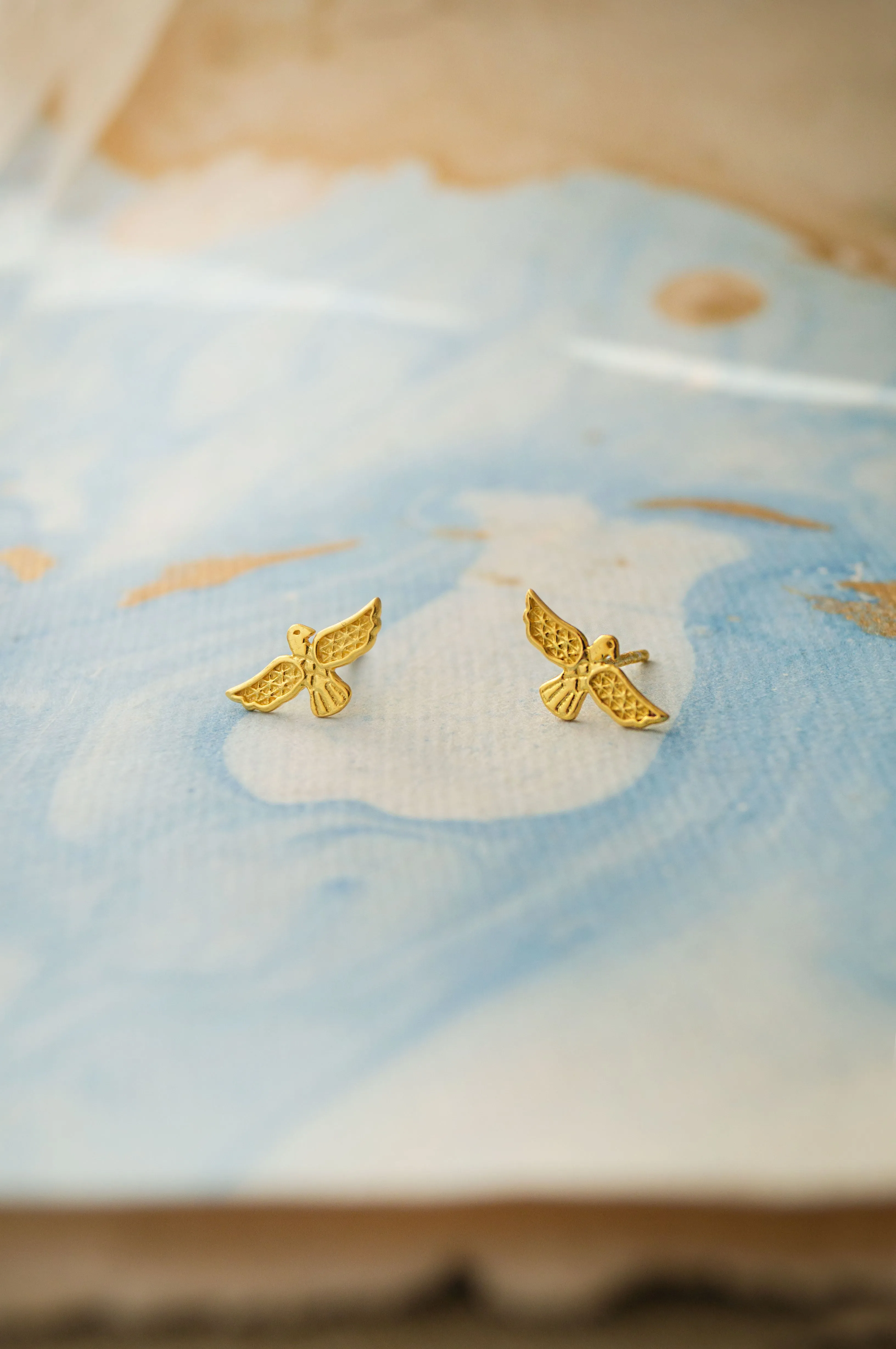 Graceful Bird Gold Plated Sterling Silver Stud Earrings