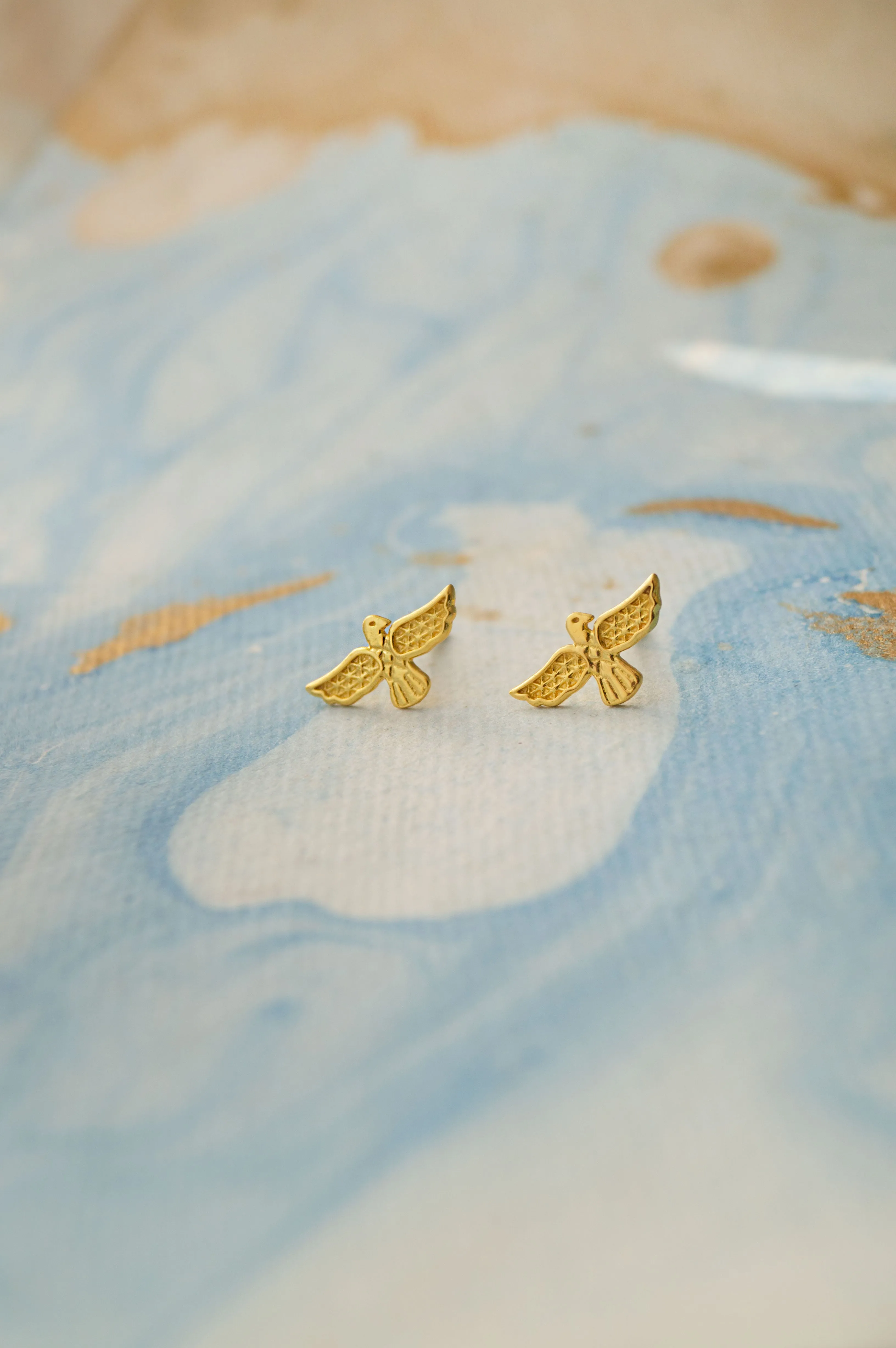 Graceful Bird Gold Plated Sterling Silver Stud Earrings