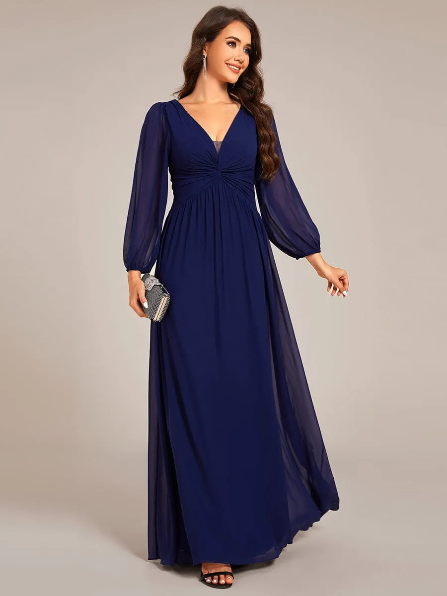 Graceful Chiffon A-Line Pleated Long Sleeves Formal Evening Dress