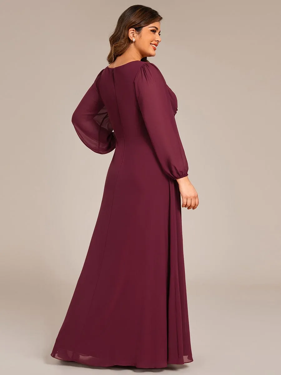 Graceful Chiffon A-Line Pleated Long Sleeves Formal Evening Dress