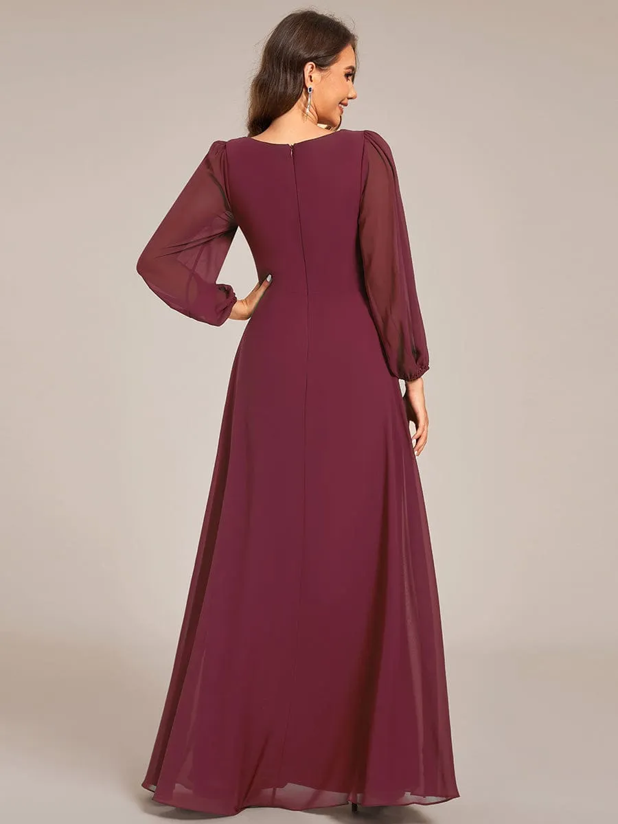 Graceful Chiffon A-Line Pleated Long Sleeves Formal Evening Dress