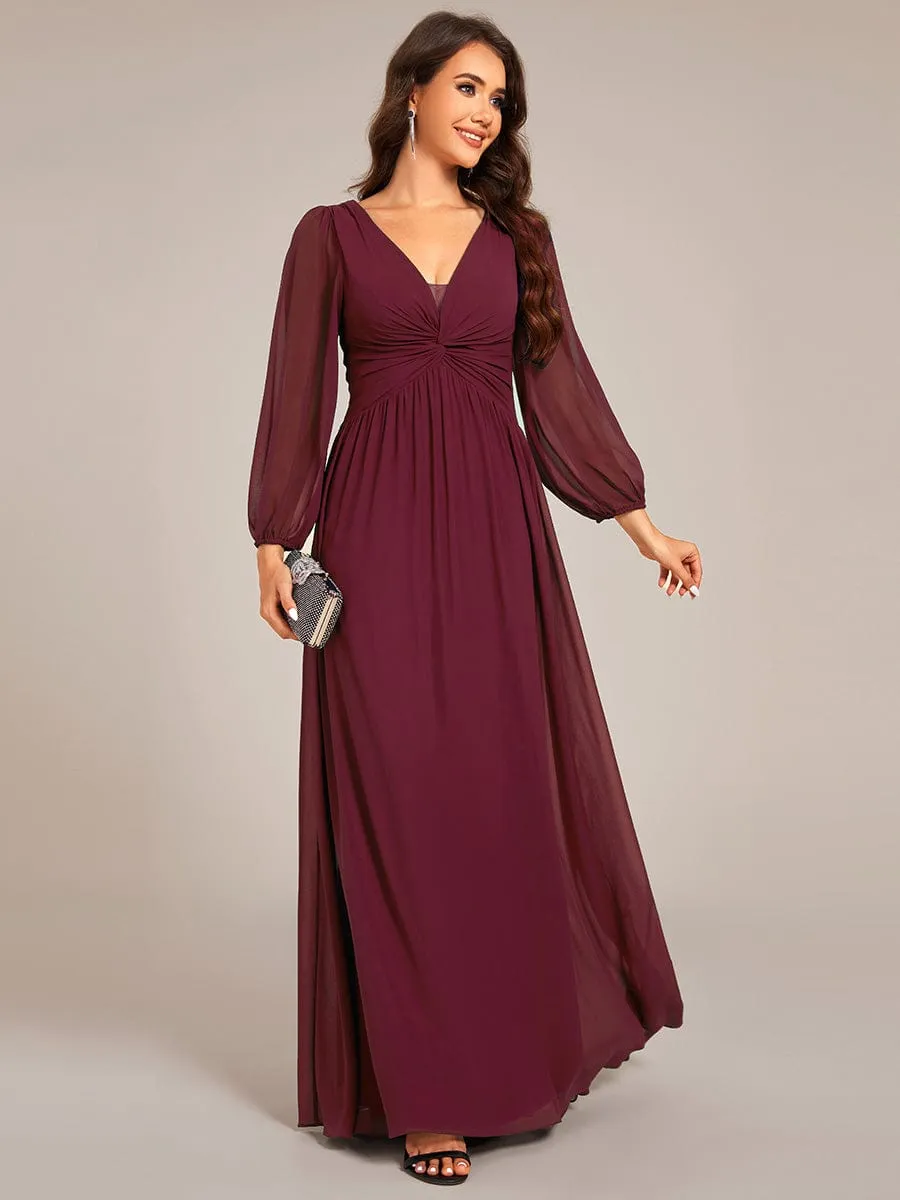 Graceful Chiffon A-Line Pleated Long Sleeves Formal Evening Dress