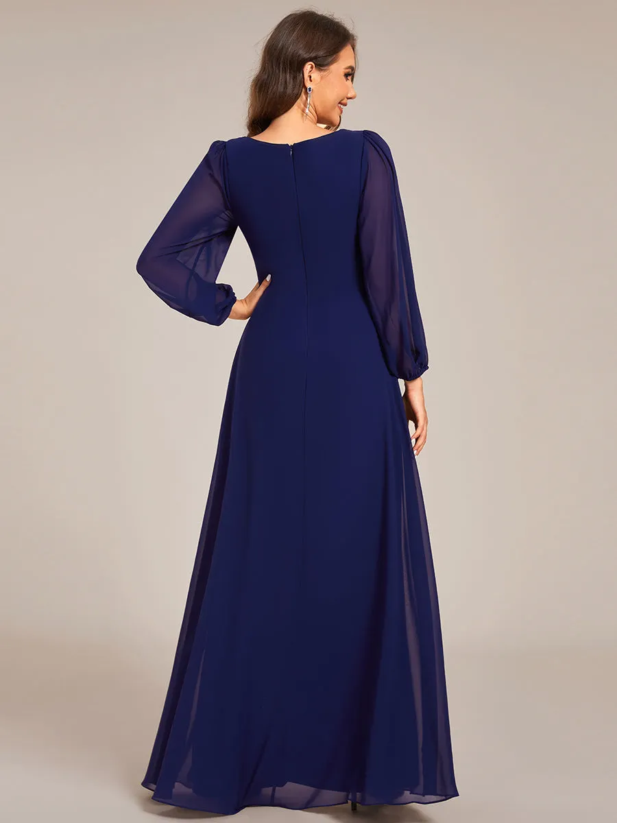 Graceful Chiffon A-Line Pleated Long Sleeves Formal Evening Dress