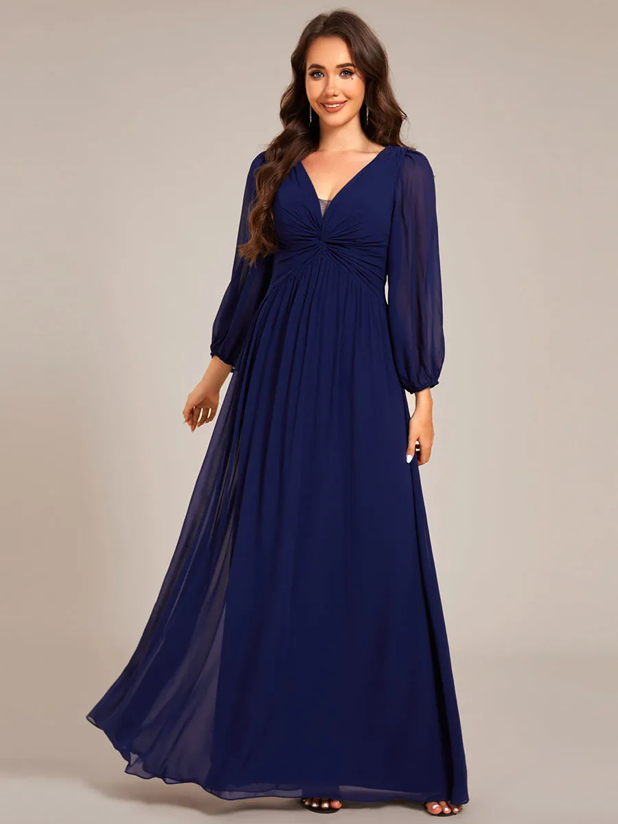 Graceful Chiffon A-Line Pleated Long Sleeves Formal Evening Dress