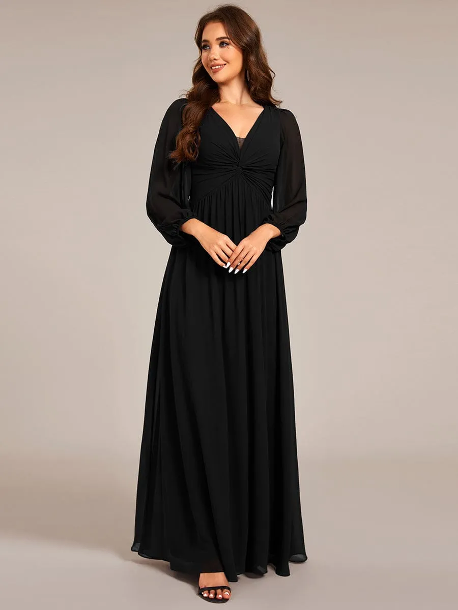 Graceful Chiffon A-Line Pleated Long Sleeves Formal Evening Dress