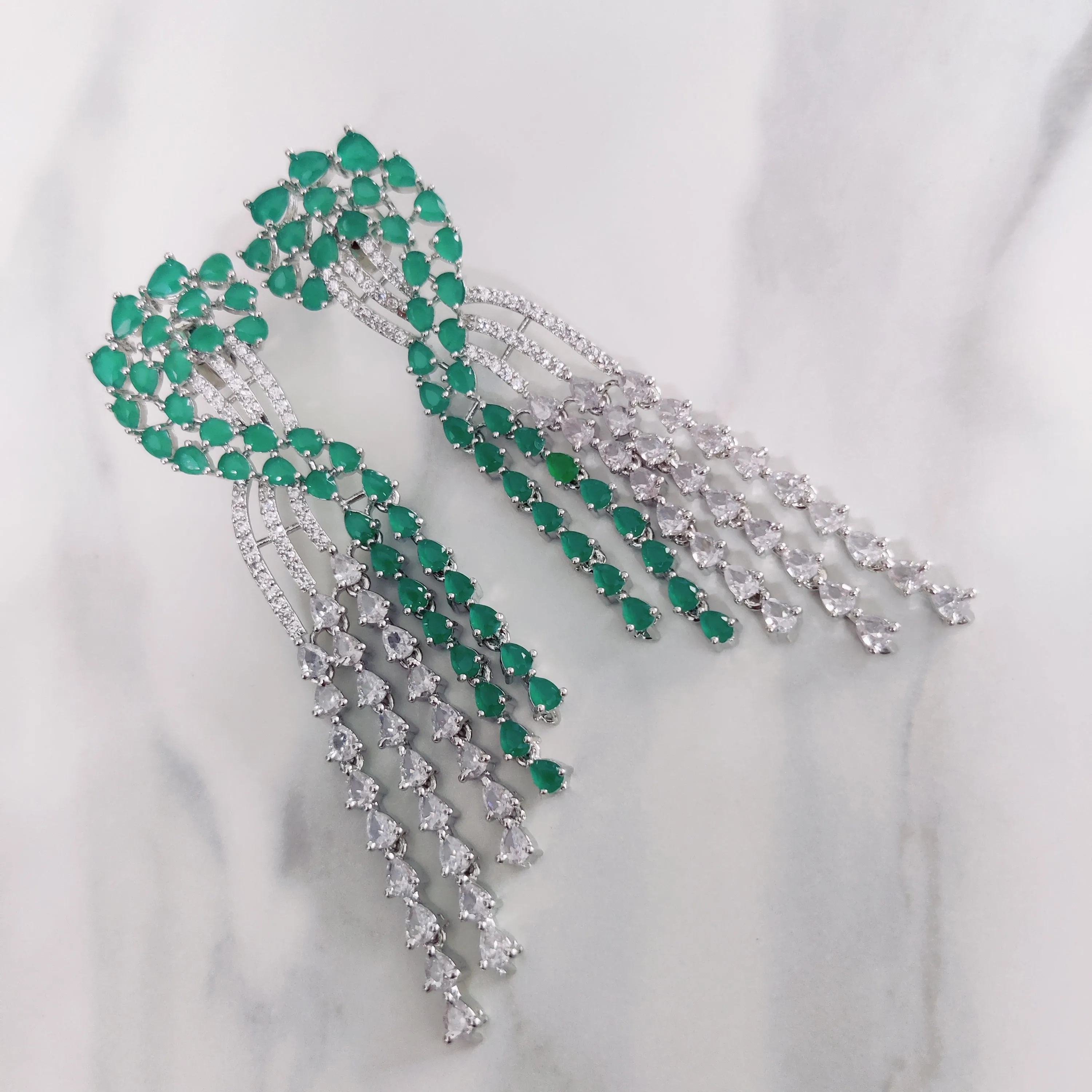 Graceful Green-White Earrings