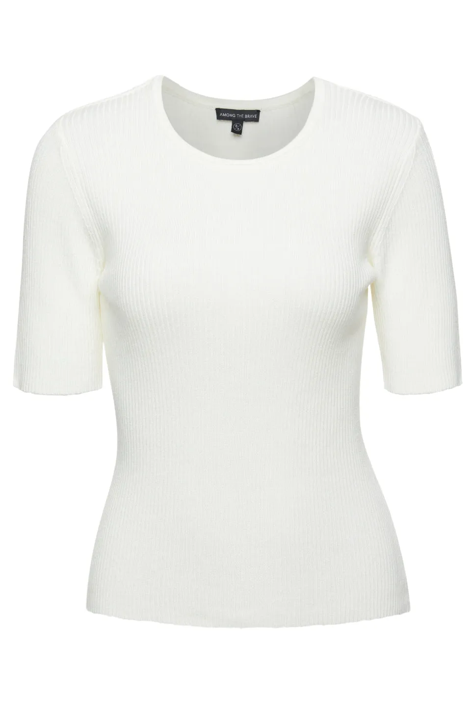 Graceful Ivory Rib Knit Half Sleeve Crew Neck Top