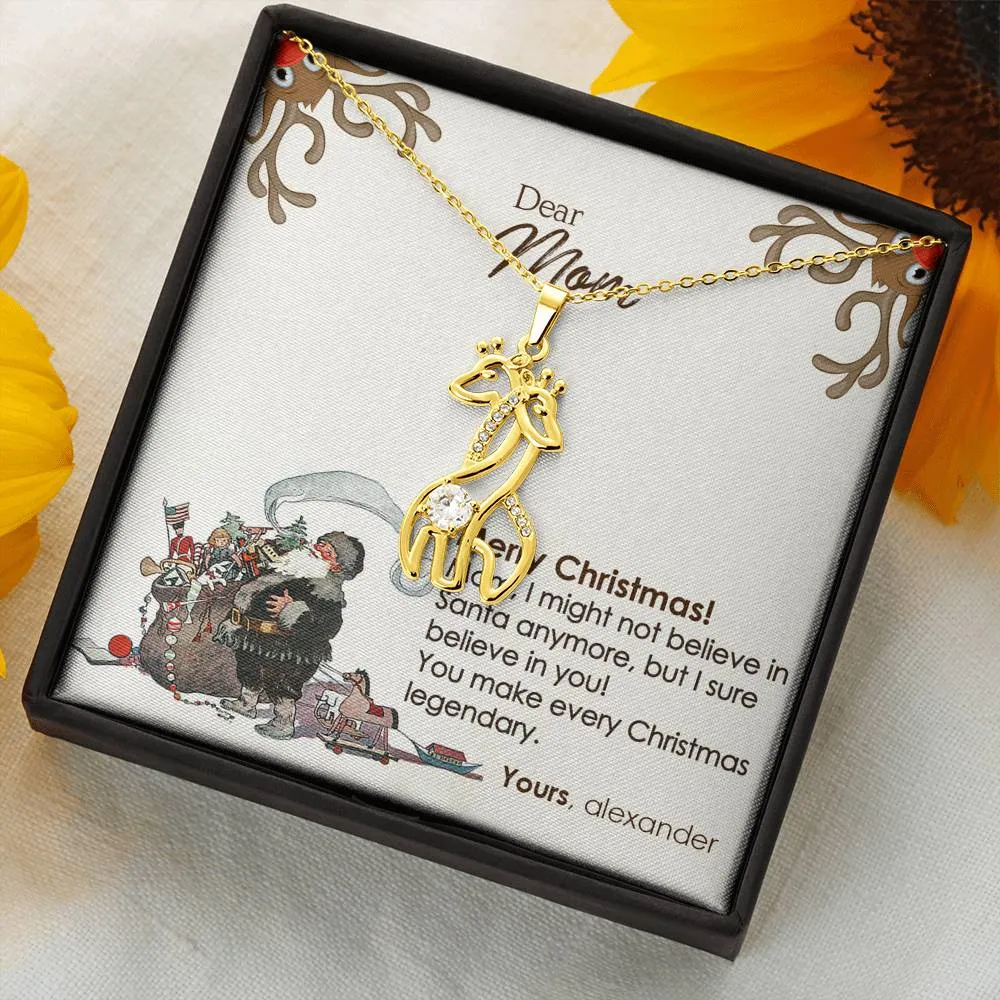 Graceful Love Giraffe Necklace With Christmas Wish Message Card For Mom