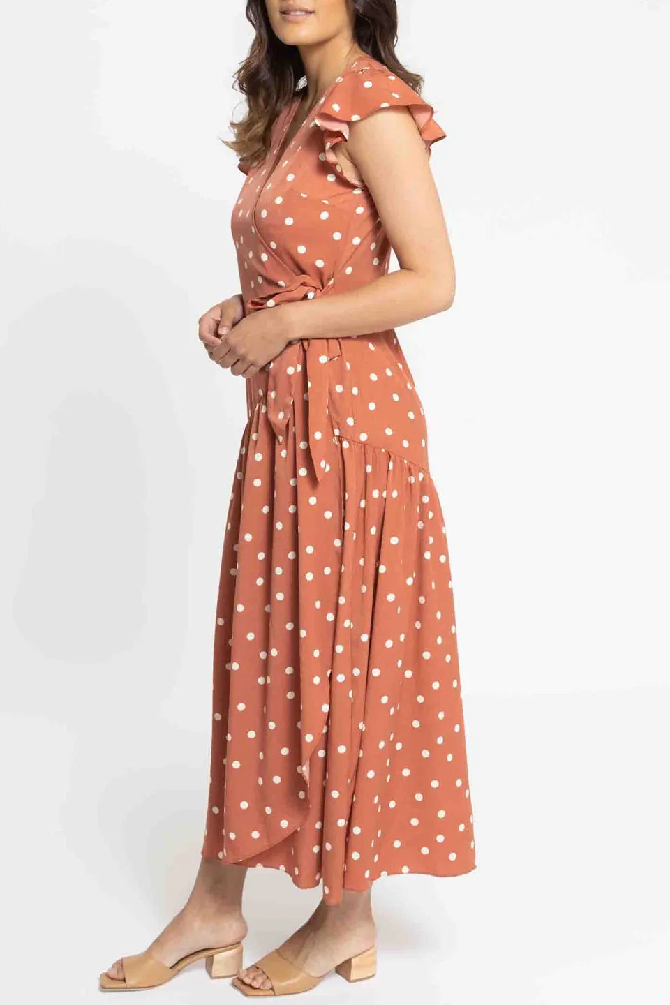 Graceful Terracotta Spot SS Maxi Wrap Dress