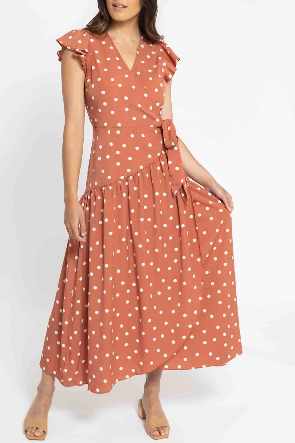 Graceful Terracotta Spot SS Maxi Wrap Dress