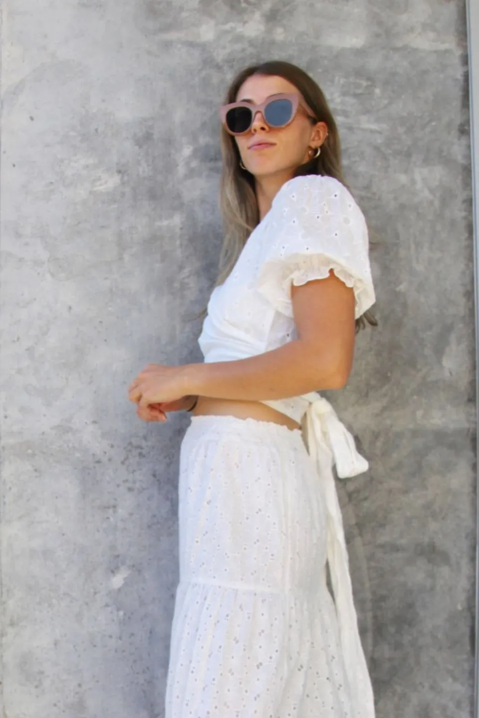 Graceful White SS Wrap Top