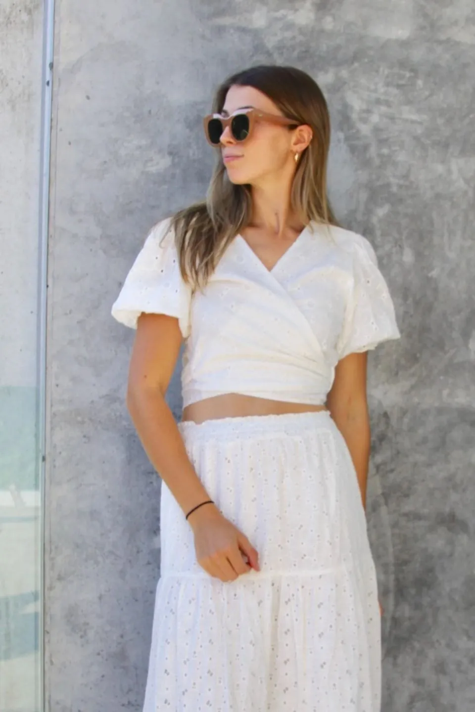 Graceful White SS Wrap Top