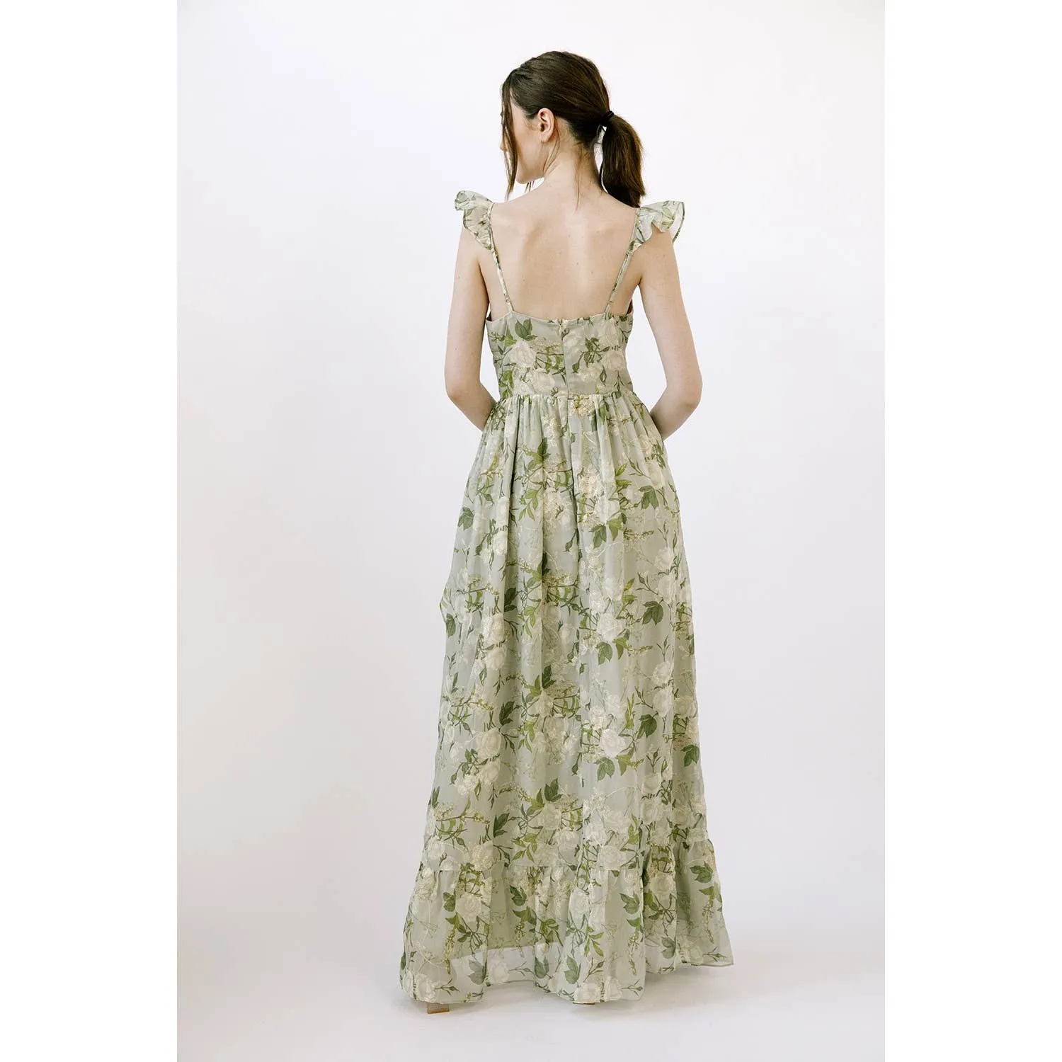 Green Floral Romantic Rose Floral Print Maxi