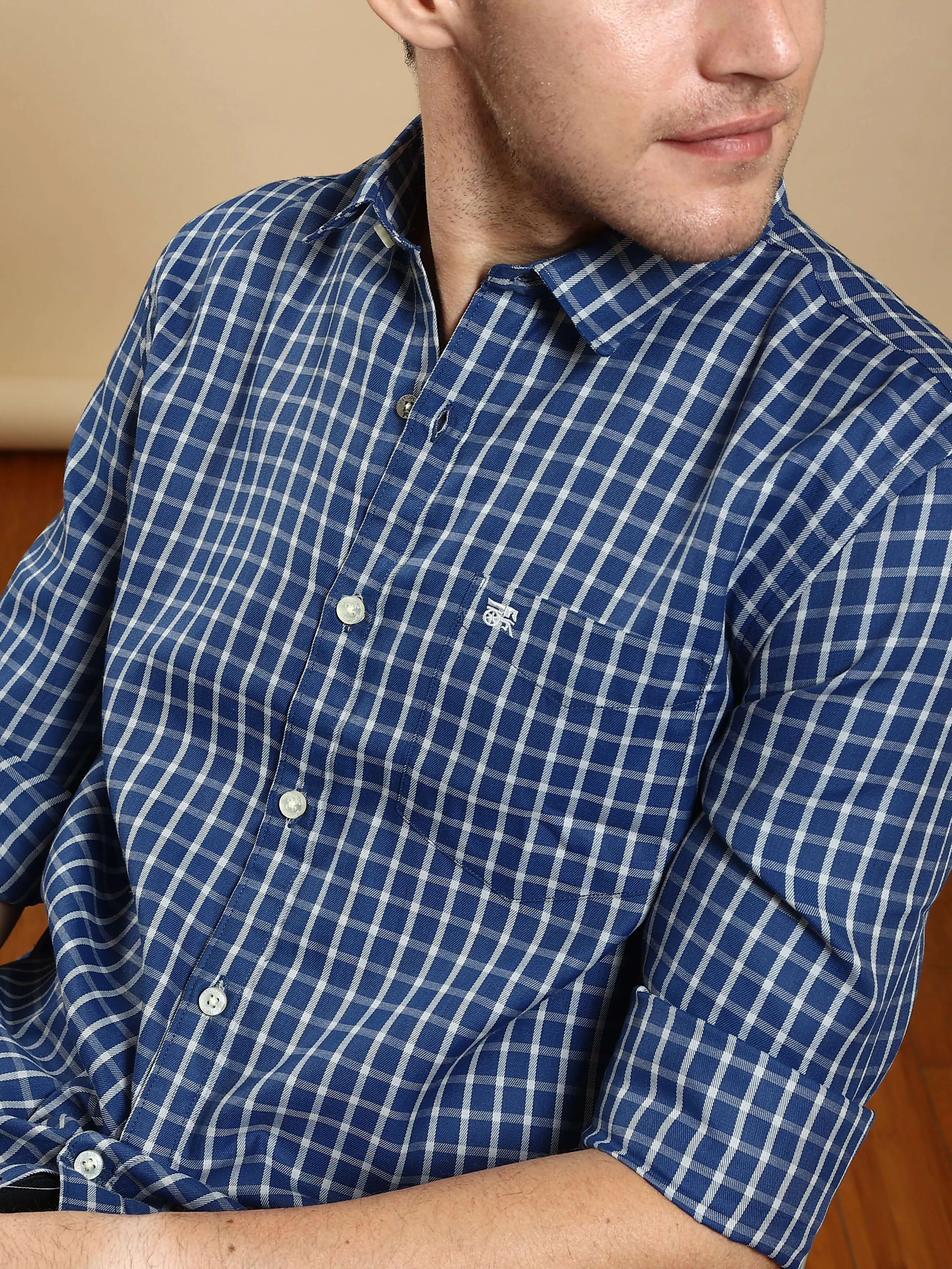 Grey & Navy casual square check full sleeves shirt