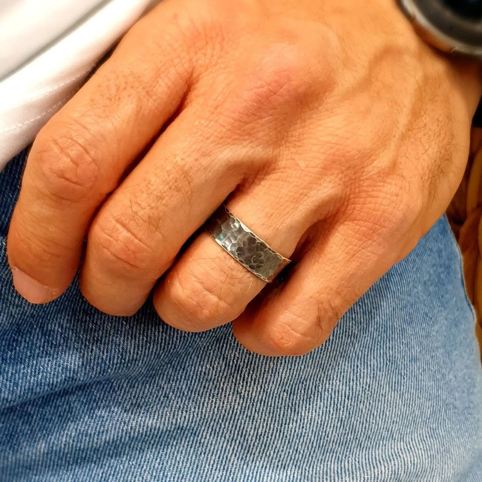 Hammered Black Ring for Men - Promise Ring