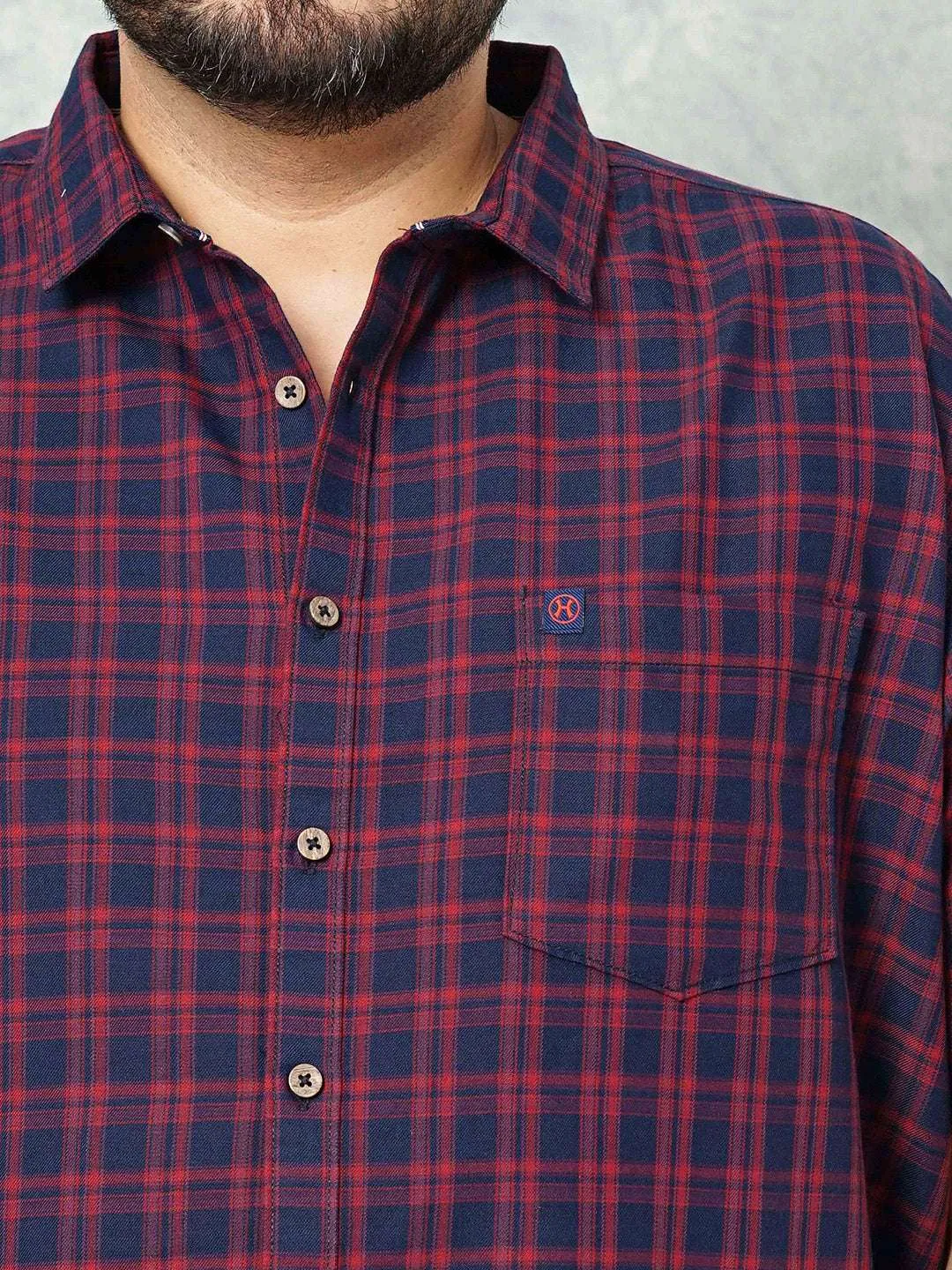 Hardsoda Men Navy Plus Size Checked Casual Shirt