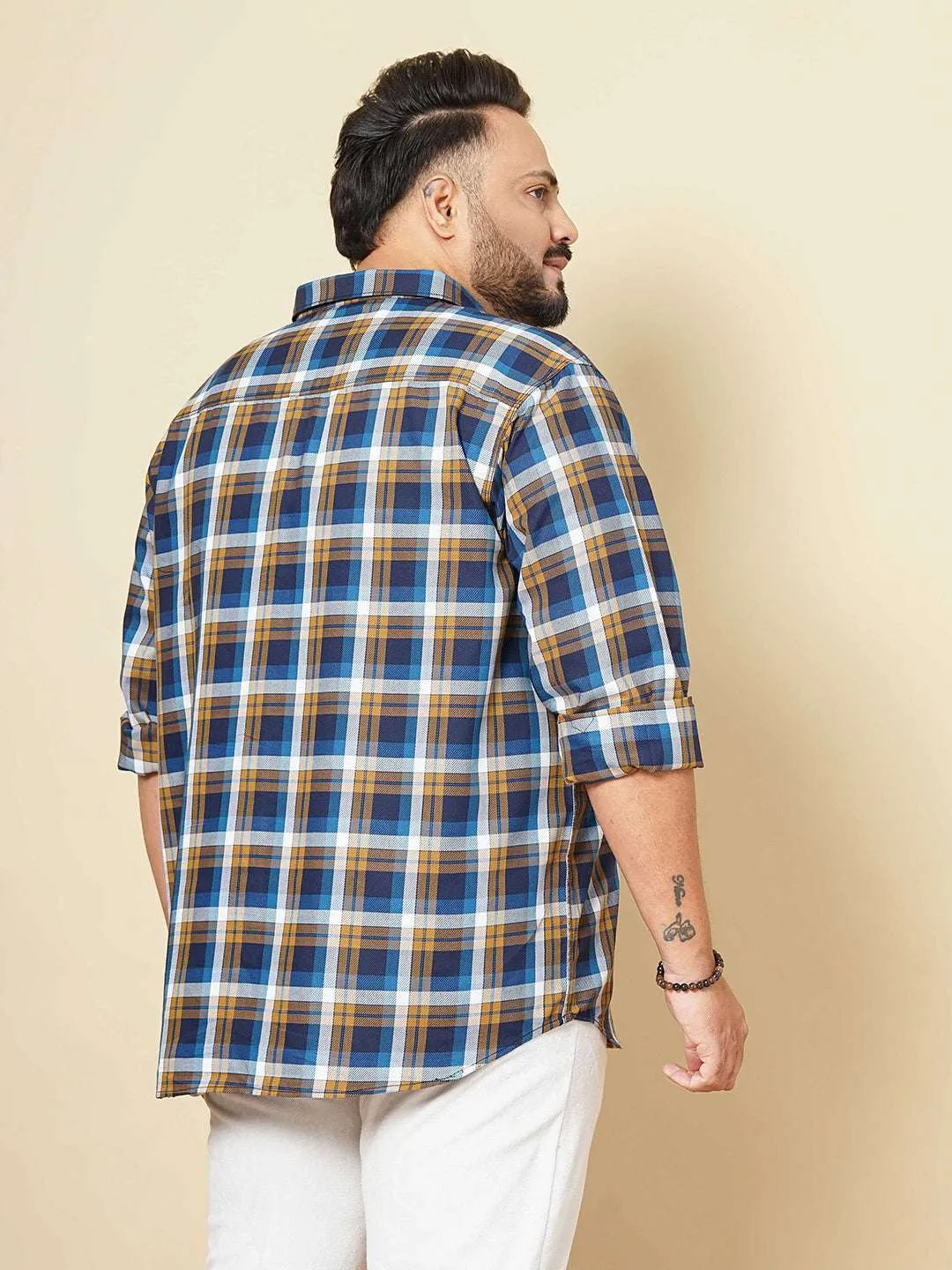 Hardsoda Men Navy Plus Size Checked Casual Shirt