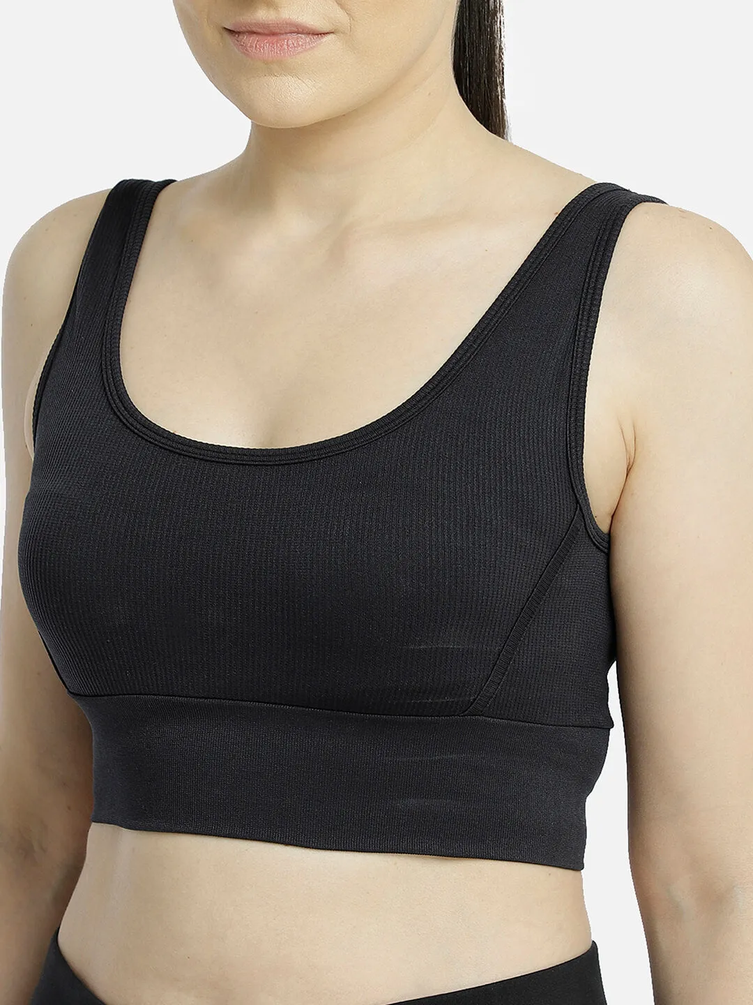 Heroine Seamless Women Polyester Black Cropped Top