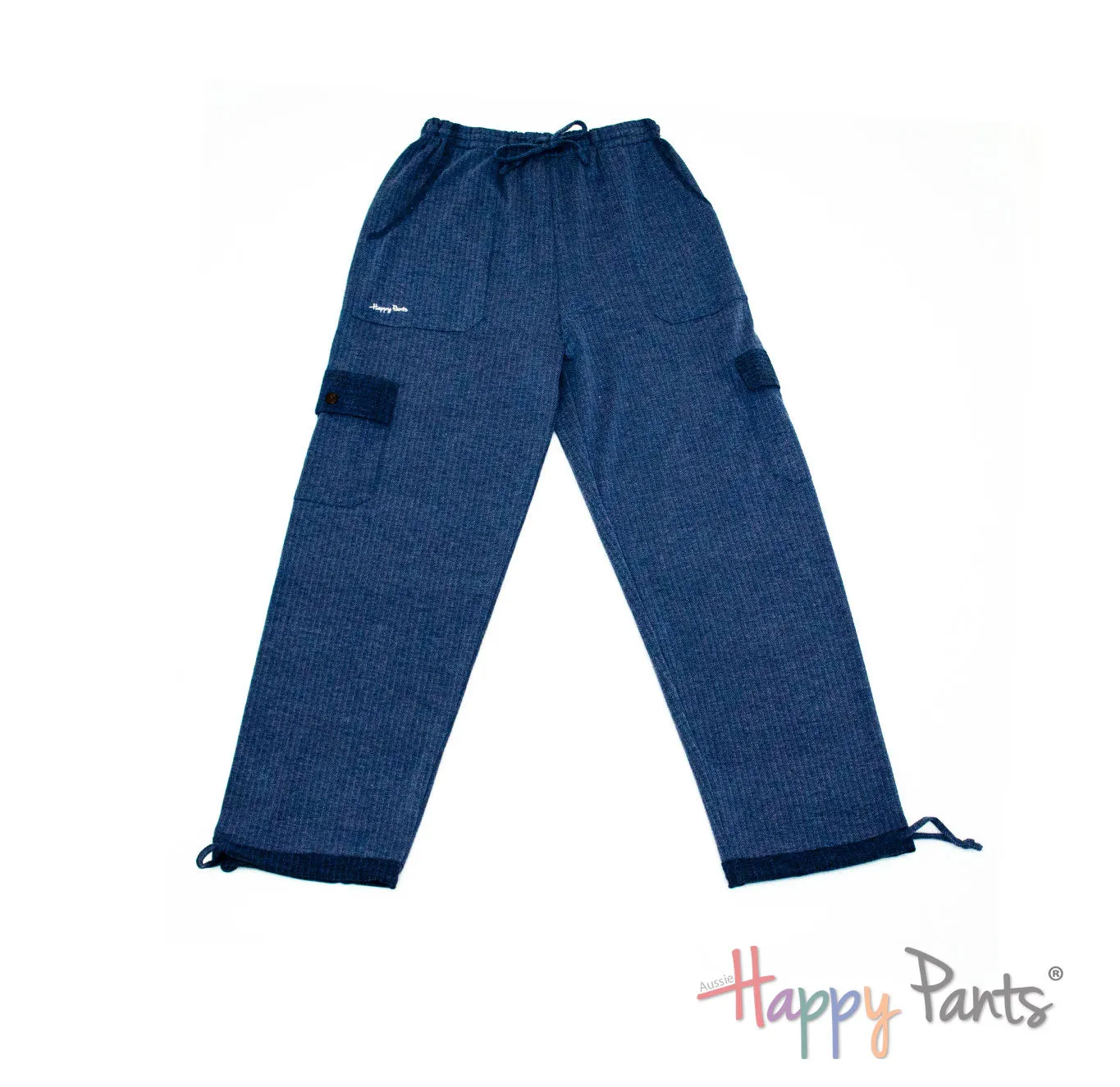 Herringbone Navy Women Happy Pants