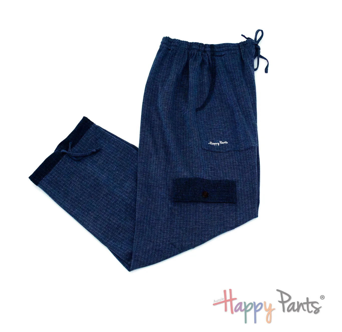 Herringbone Navy Women Happy Pants