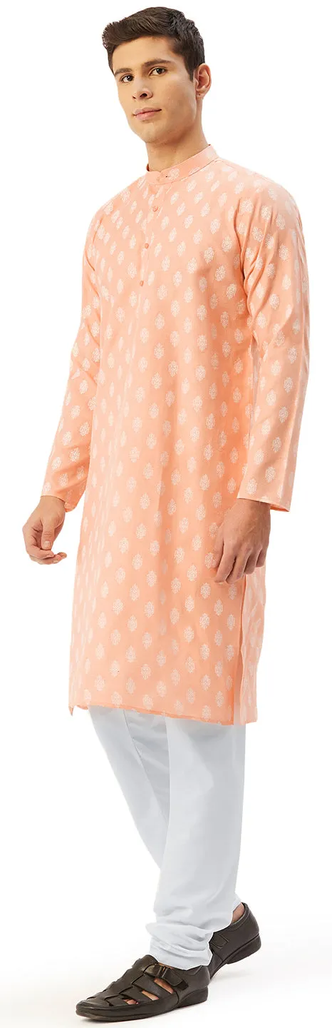 Indian Casual Dress Men's Cotton Kurta Pajama (Peach)