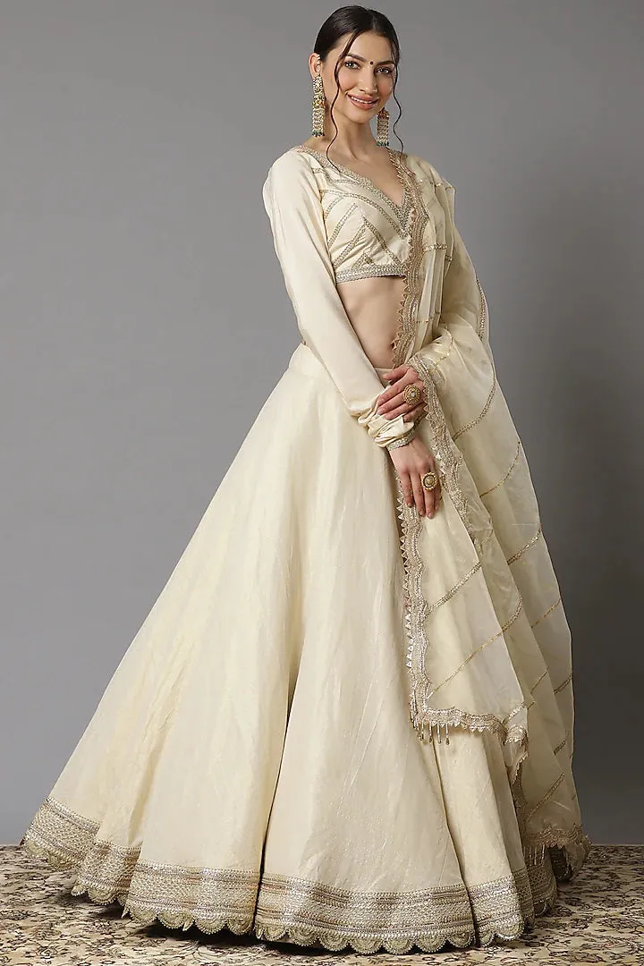 Ivory Cotton Chanderi Lehenga