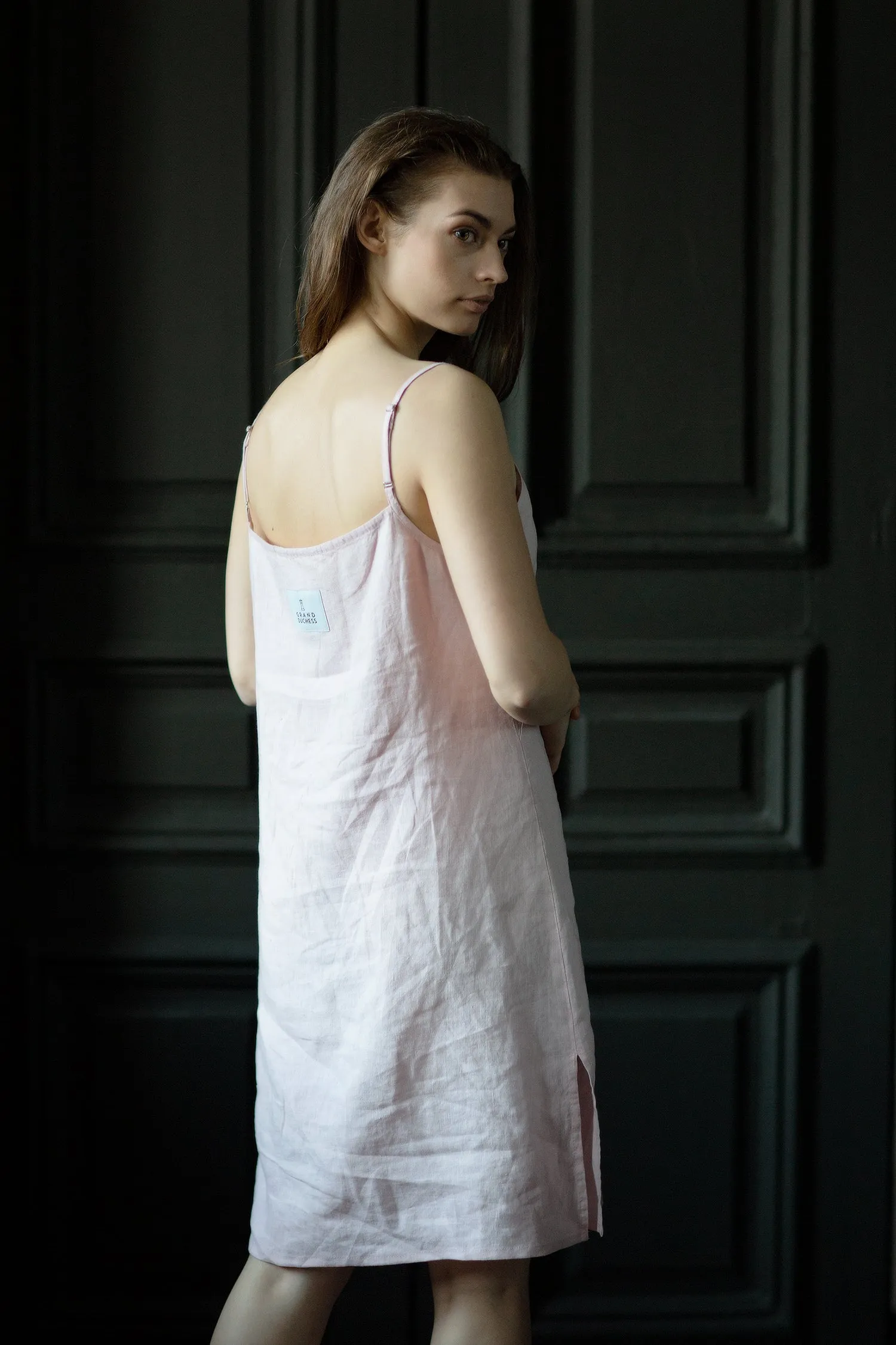 Linen sleep dress "Romantic" (Pastel pink)