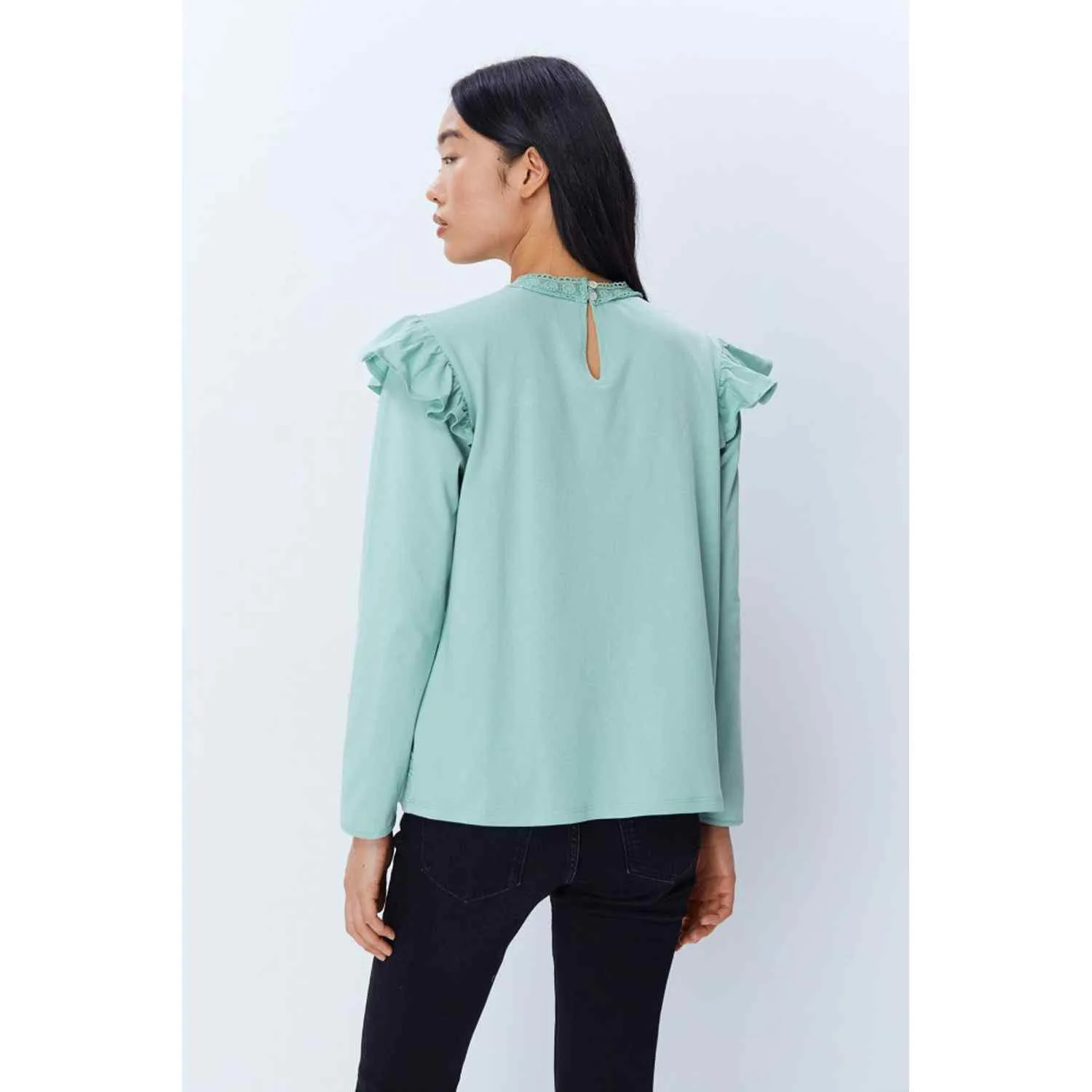 Long Sleeve Romantic Top - Green