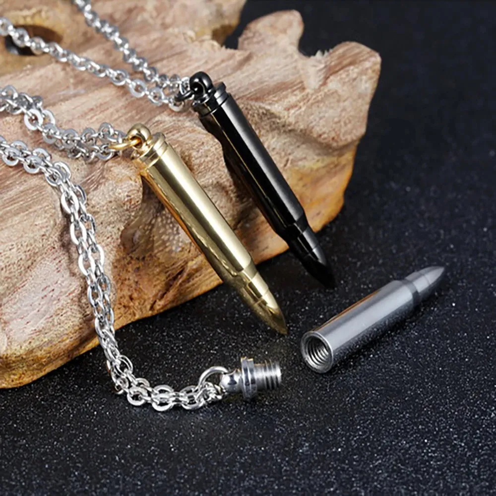 Men Bullet Memorial Urn Pendant Necklace