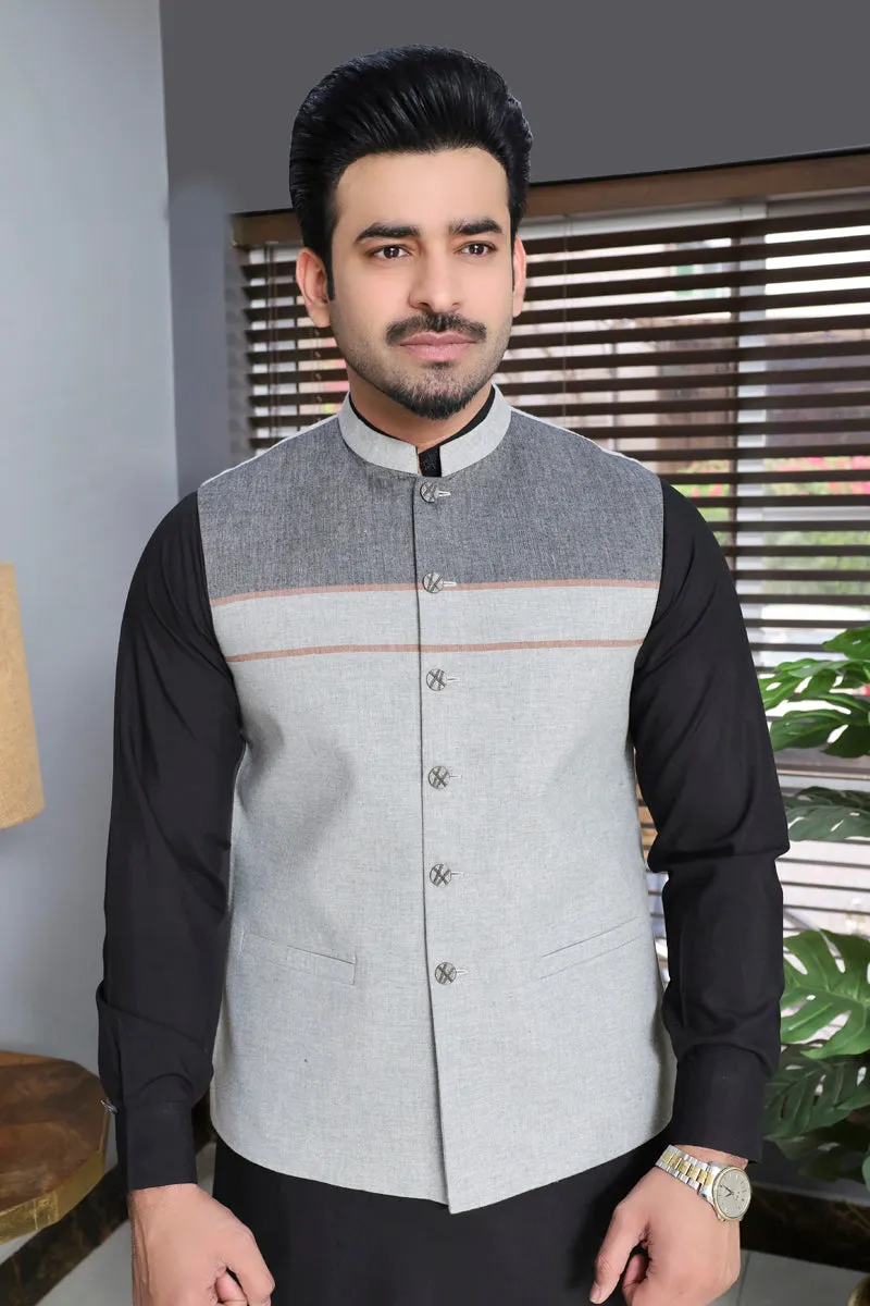 Men Cotton-Khaddar Waistcoat Grey-CD