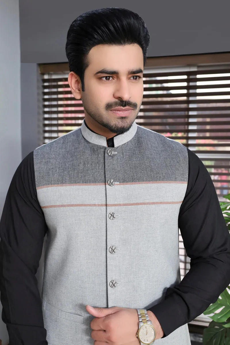 Men Cotton-Khaddar Waistcoat Grey-CD