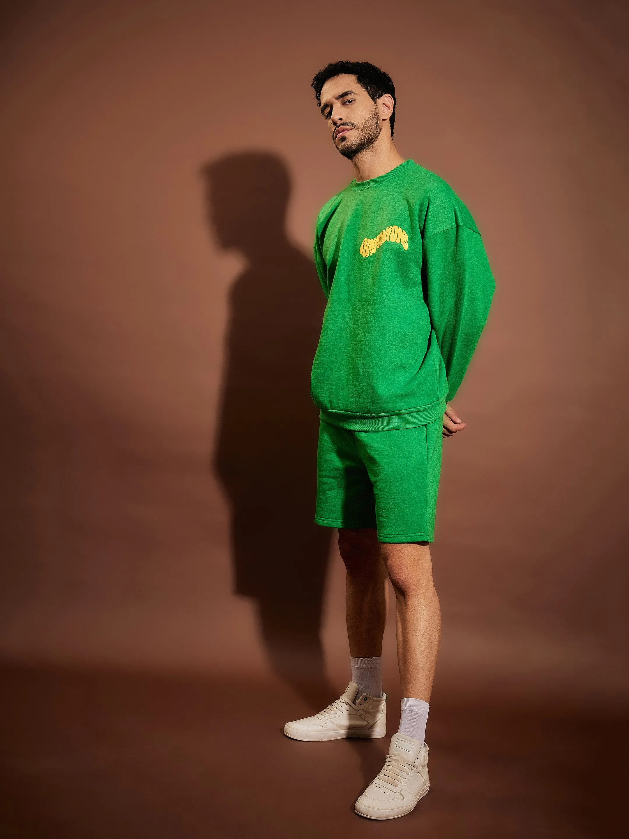 Men Green COMPANIONS Oversized Sweatshirt With Shorts