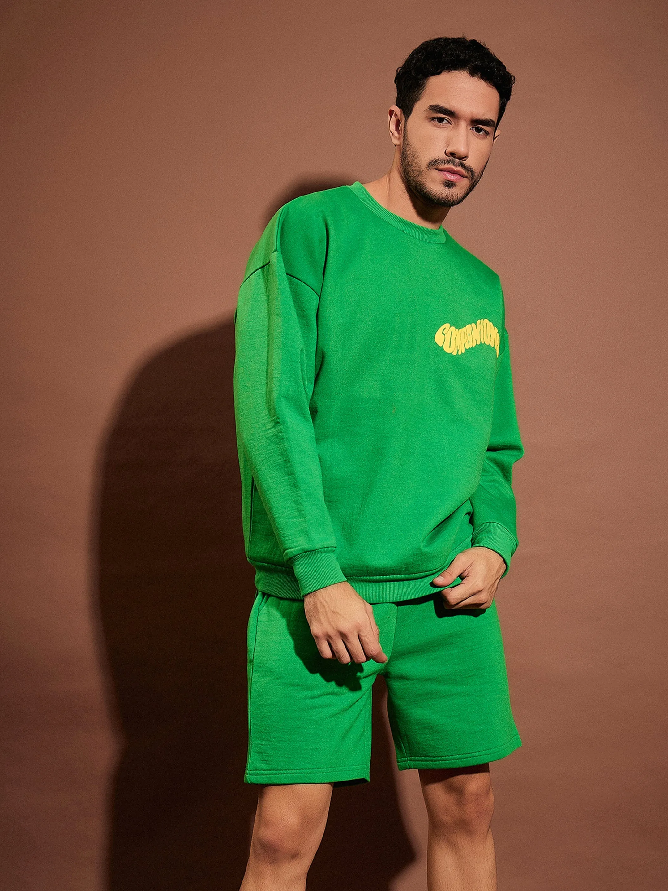 Men Green COMPANIONS Oversized Sweatshirt With Shorts