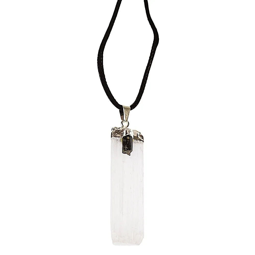 Natural Selenite & Tourmaline Pendant