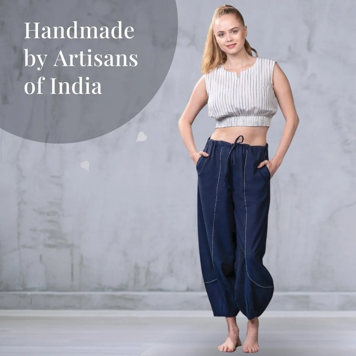 Navy-Blue Harem Pants for Women | 100% Cotton Yoga Harem Pants with Pockets | Loungewear for Women