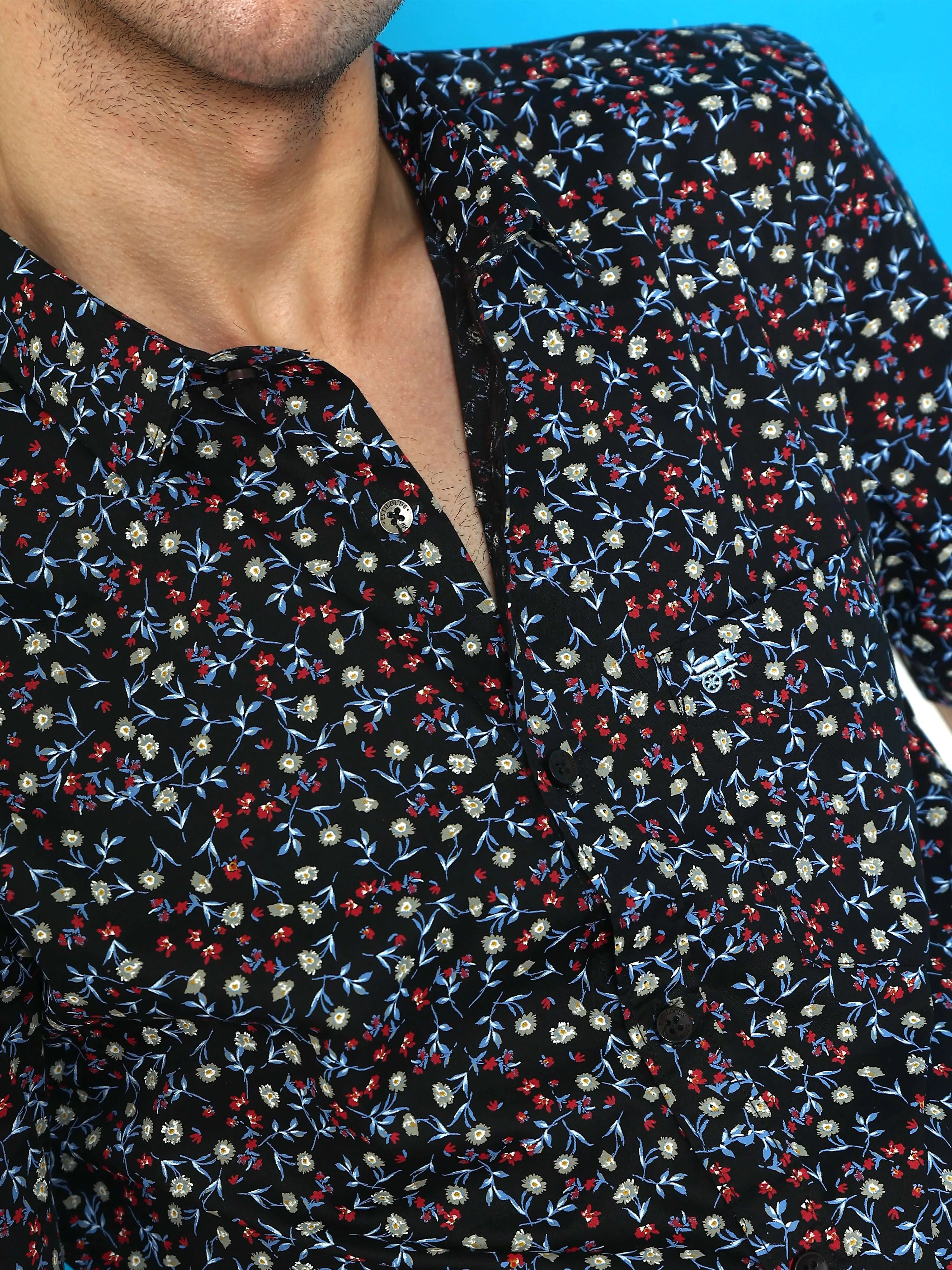 Navy casual floral AOP half sleeves shirt