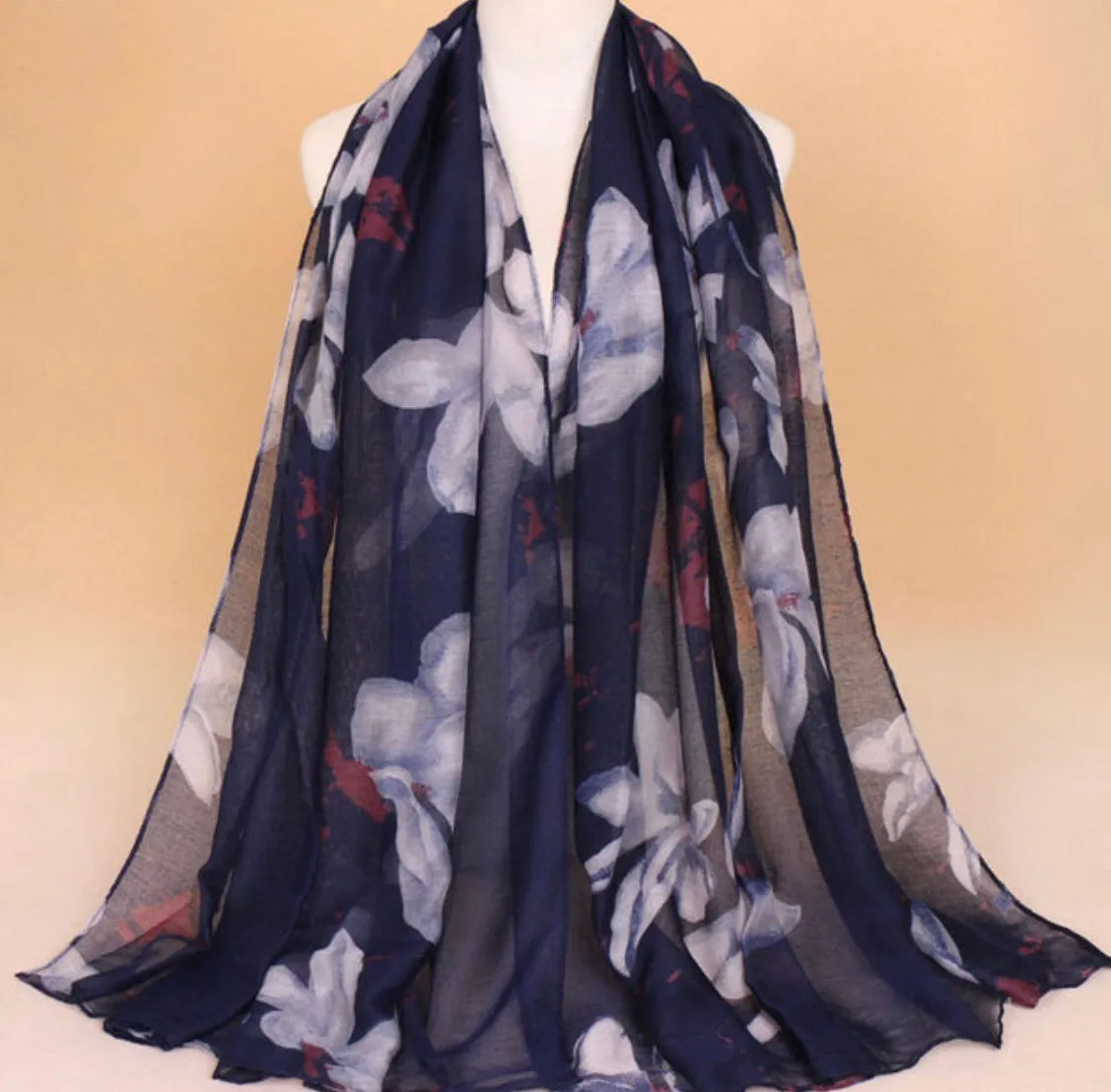 Navy Floral Cotton Scarf