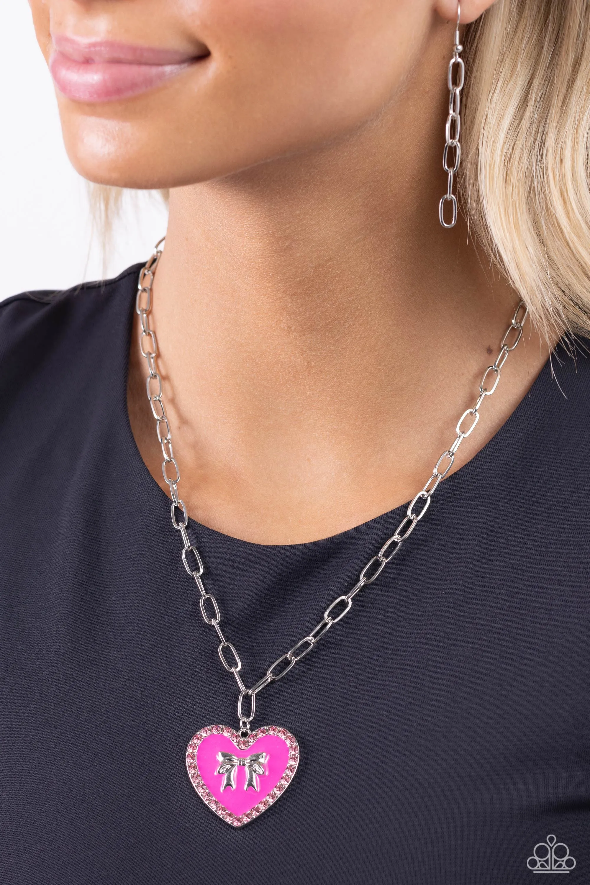 Paparazzi Romantic Gesture Pink Necklace & Earring Set