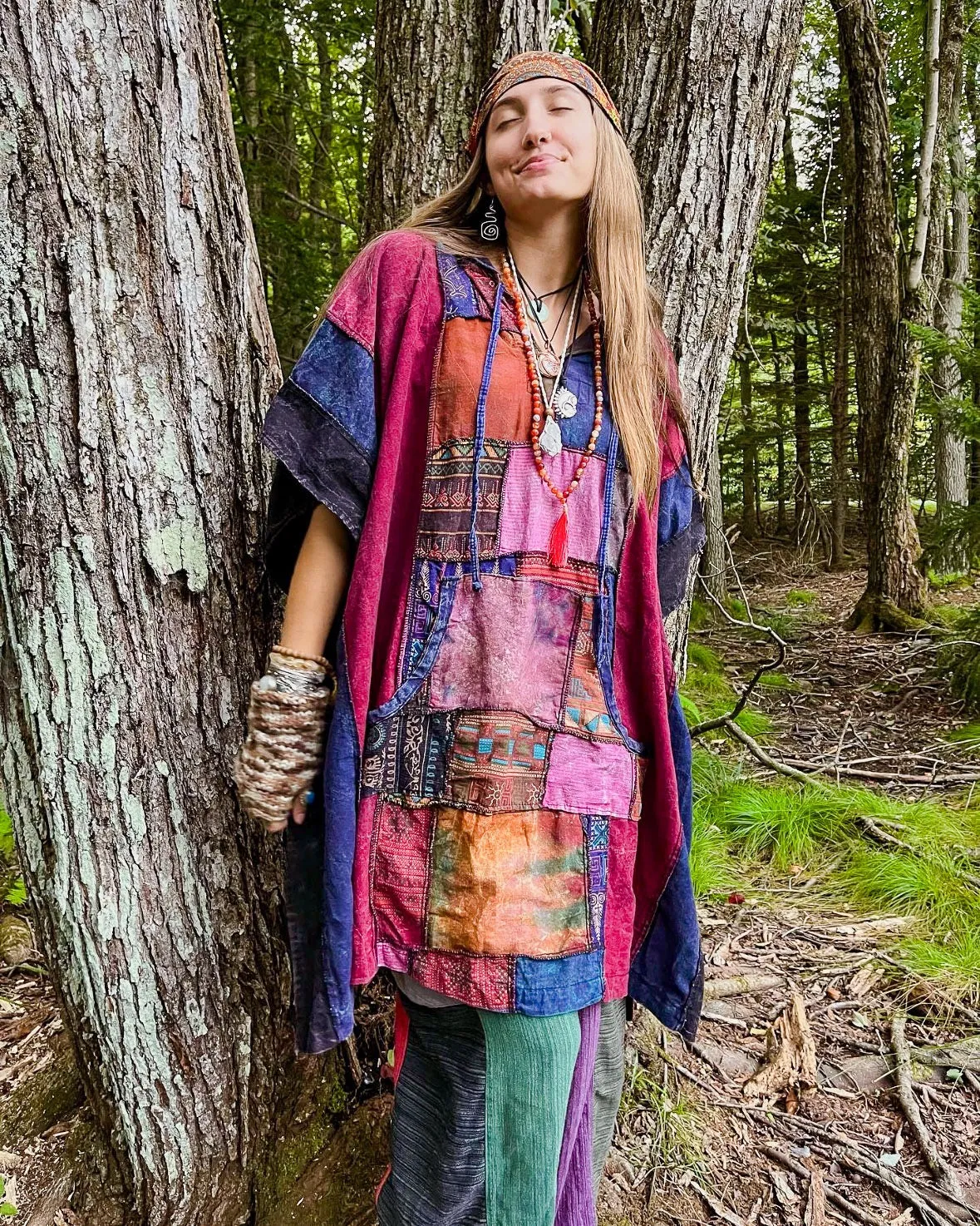 Patchwork Cotton Unisex Poncho