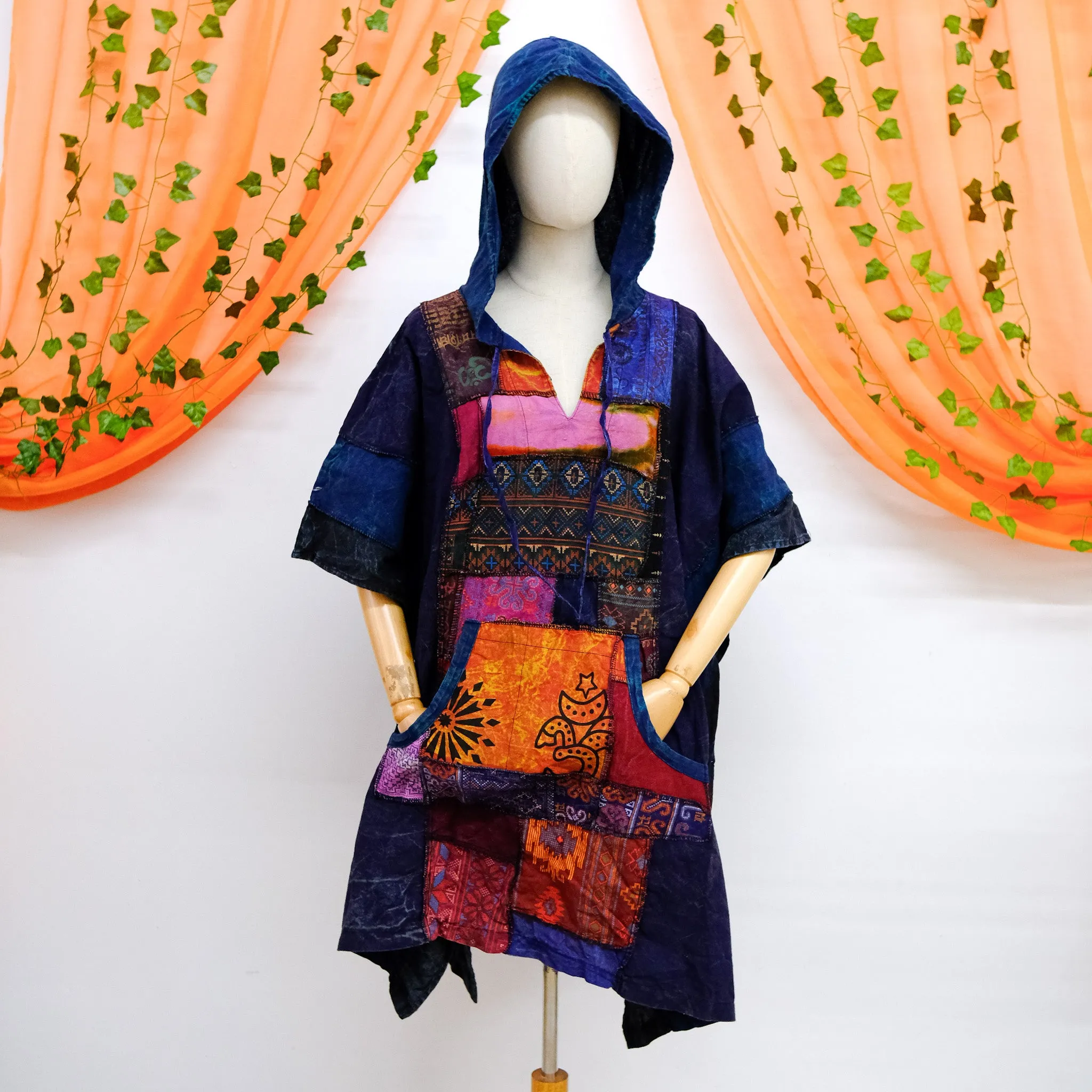 Patchwork Cotton Unisex Poncho